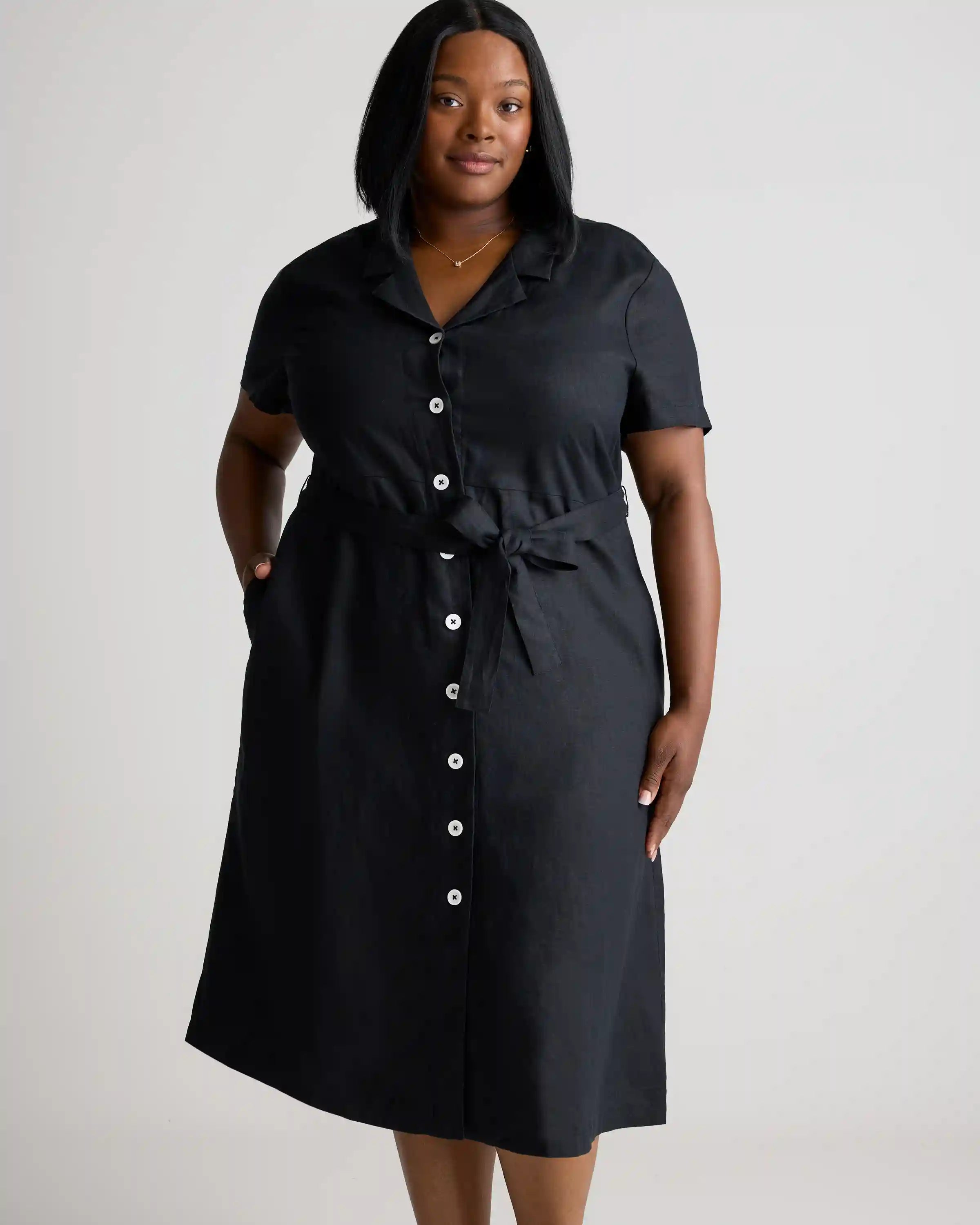 100% European Linen Button Front Dress