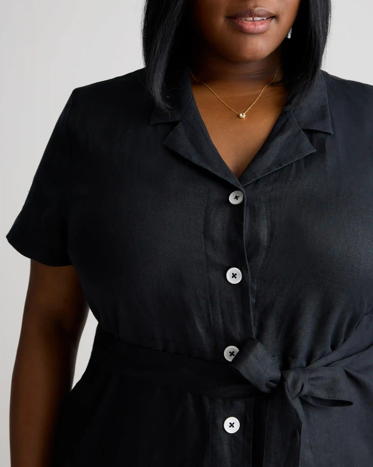 100% European Linen Button Front Dress