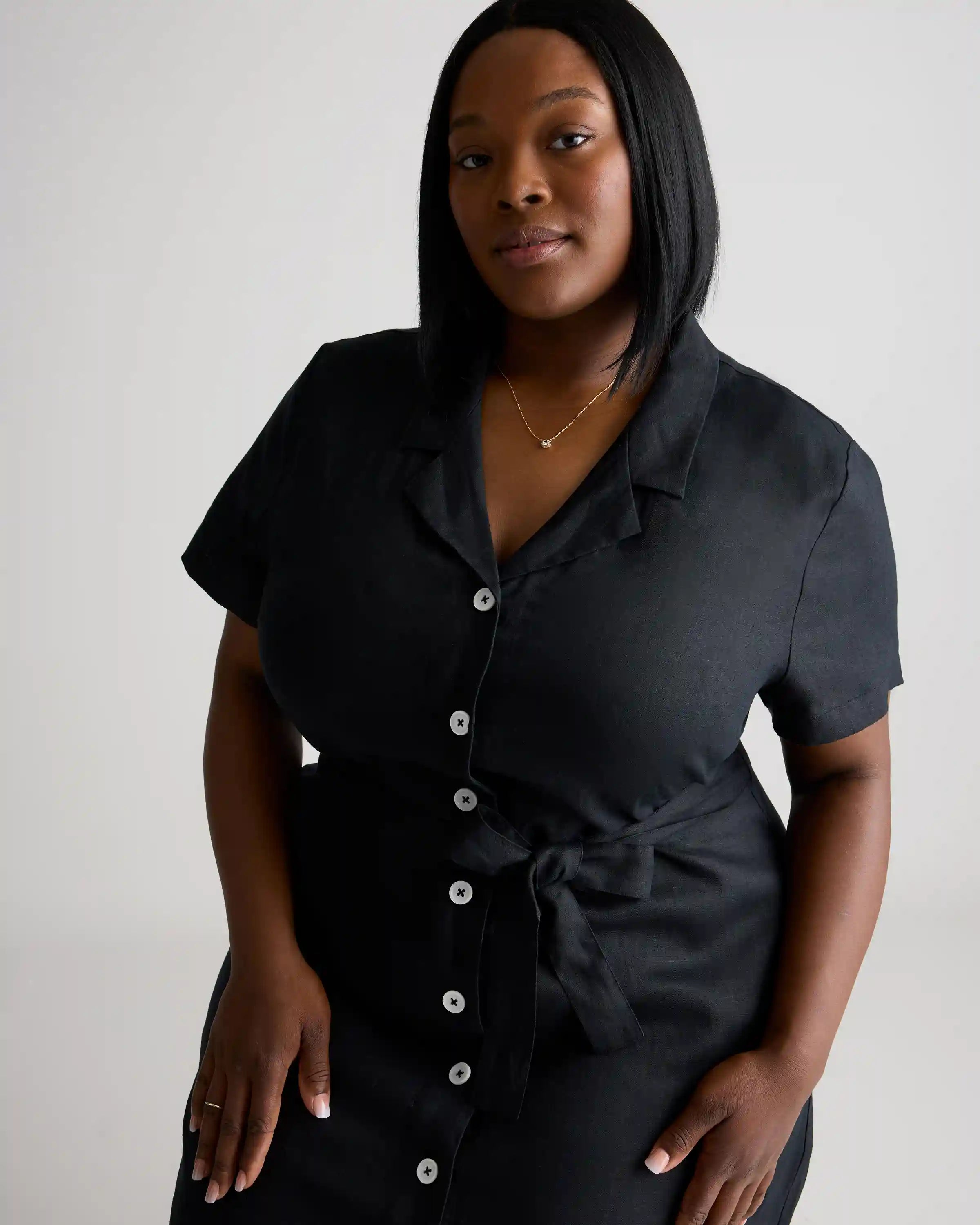 100% European Linen Button Front Dress