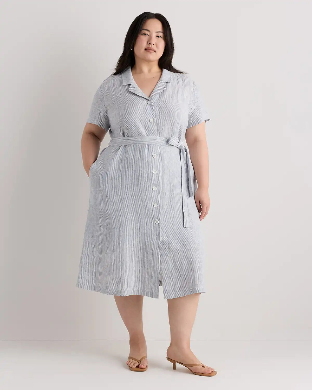 100% European Linen Button Front Dress