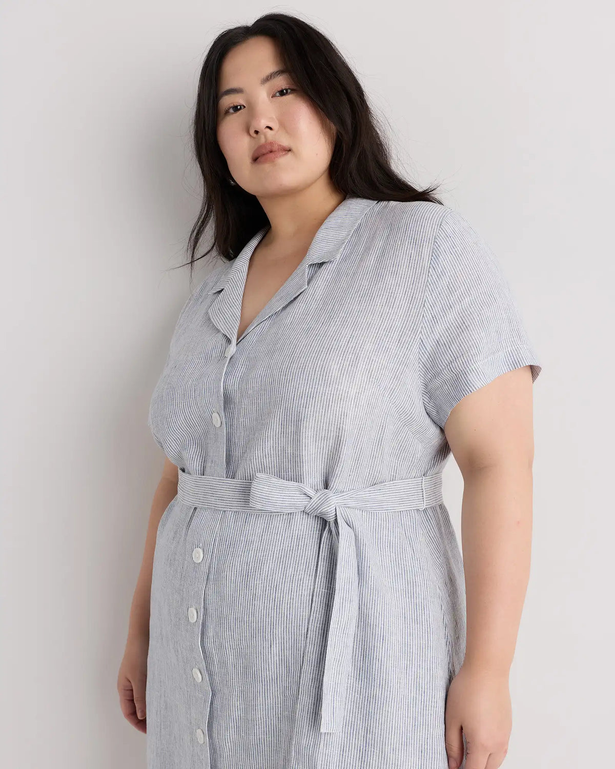 100% European Linen Button Front Dress