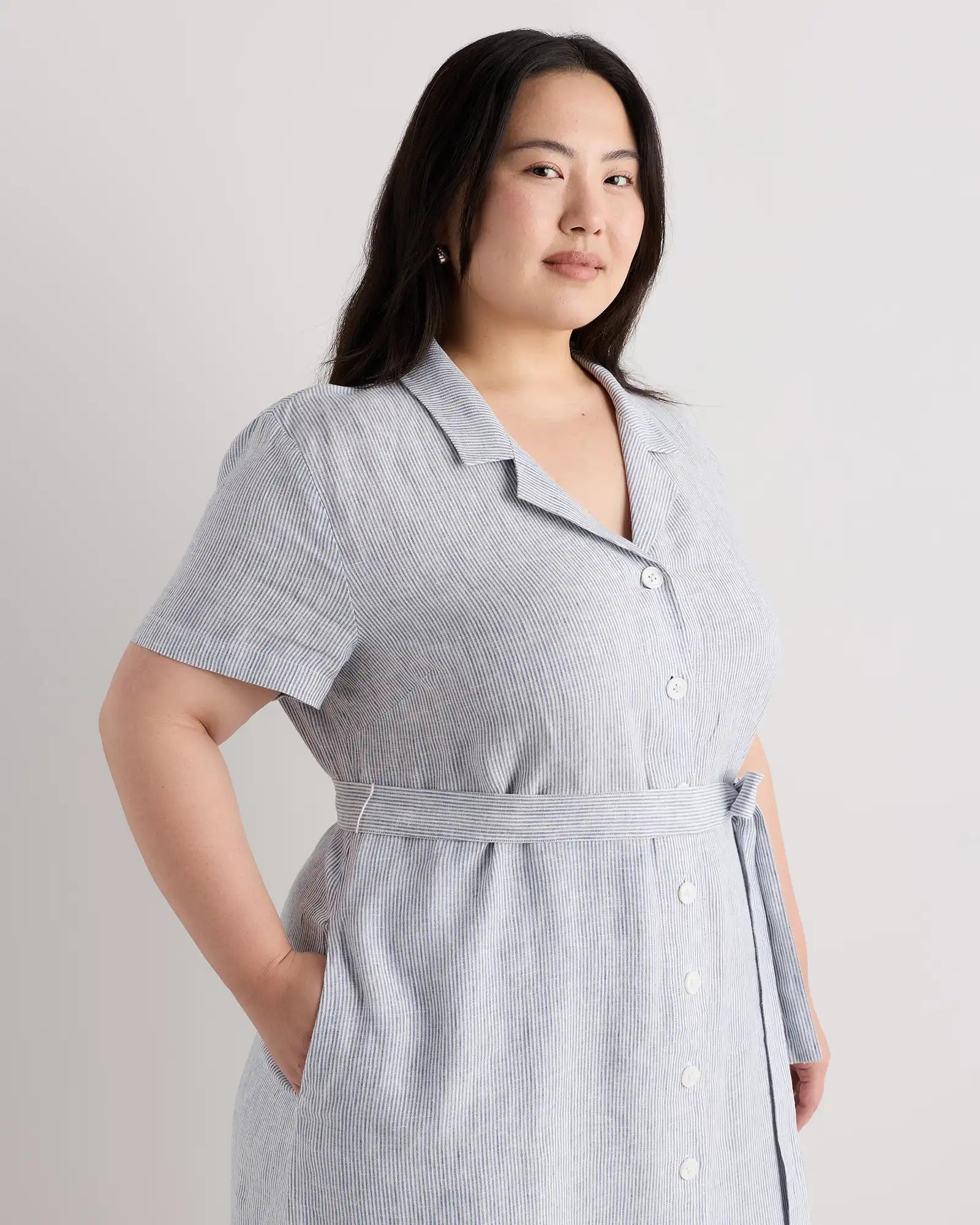 100% European Linen Button Front Dress