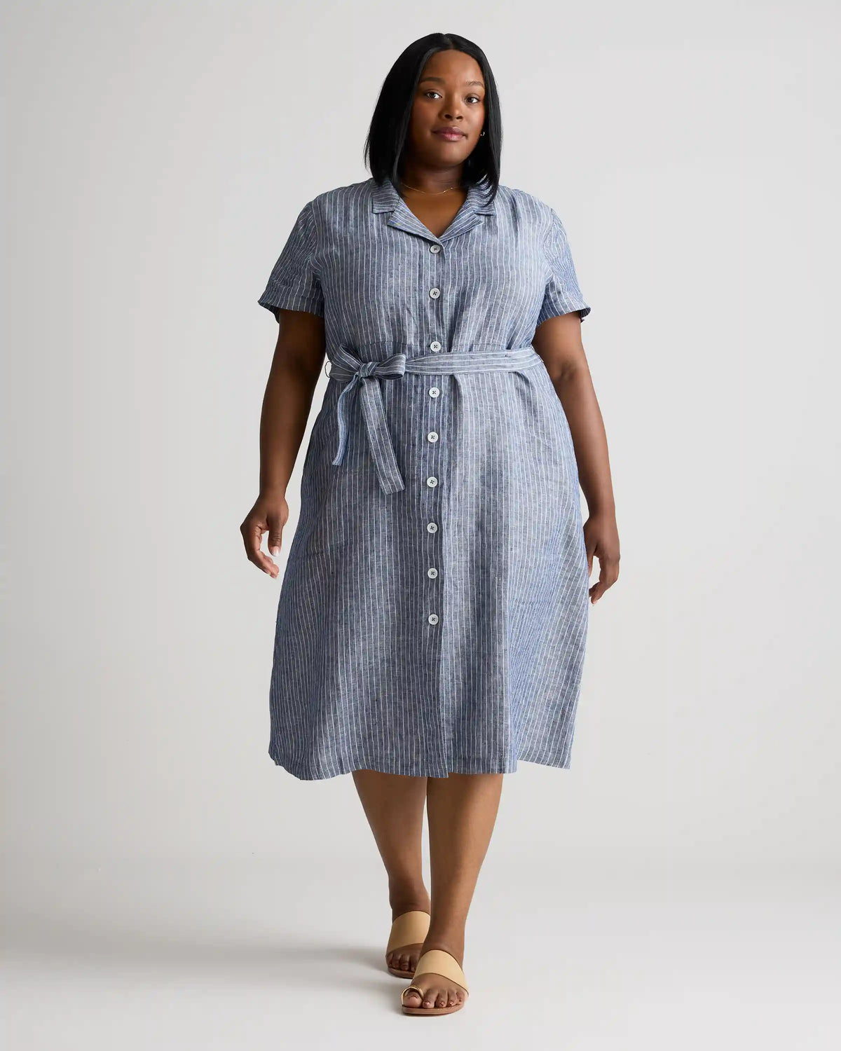 100% European Linen Button Front Dress