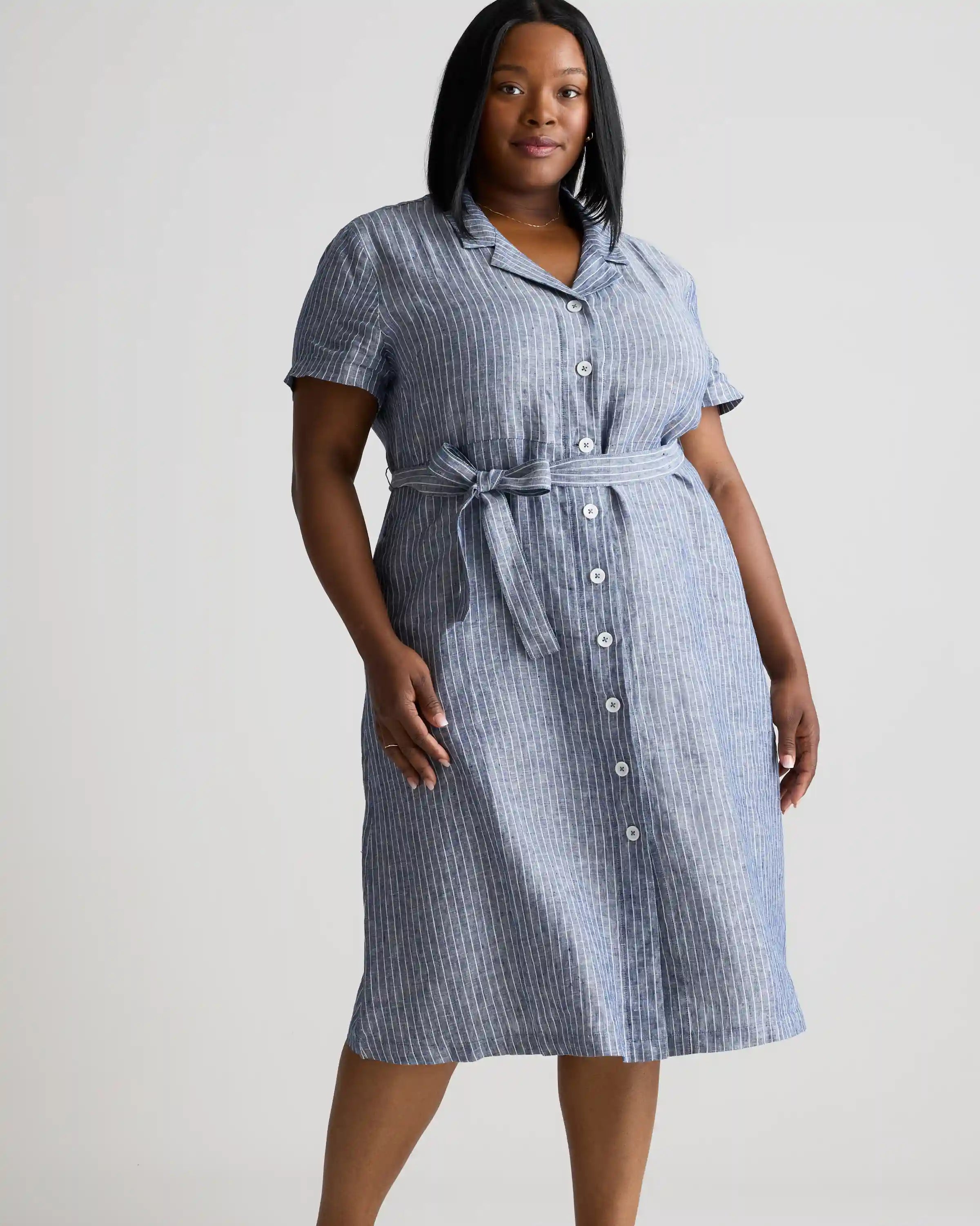 100% European Linen Button Front Dress