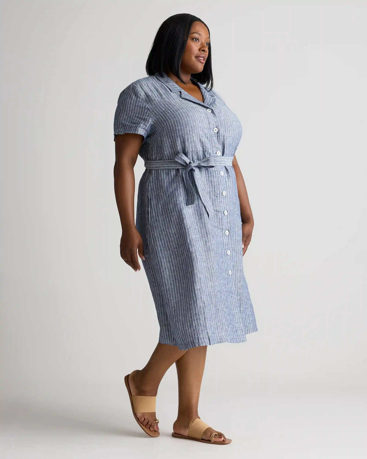 100% European Linen Button Front Dress