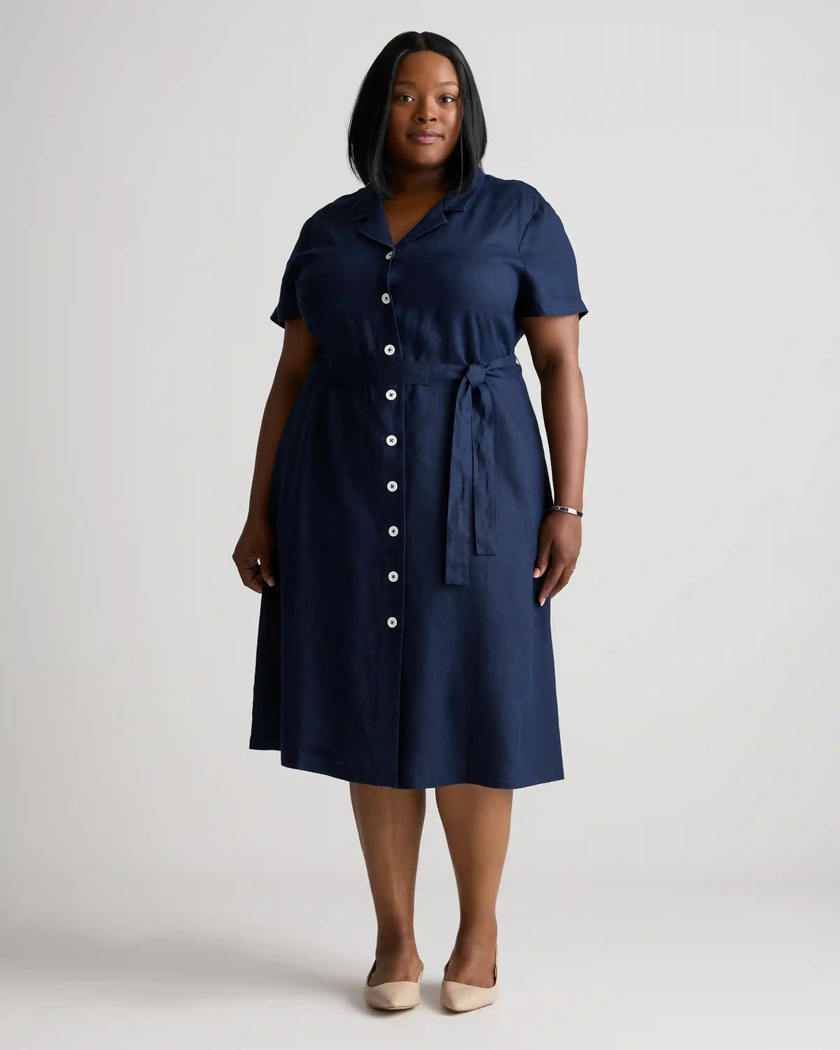 100% European Linen Button Front Dress