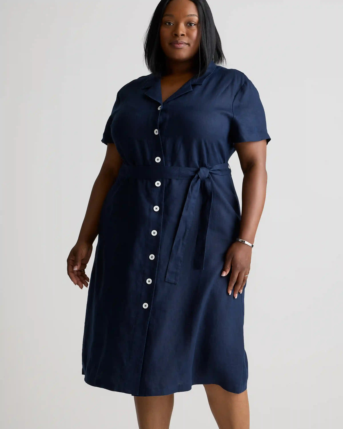 100% European Linen Button Front Dress