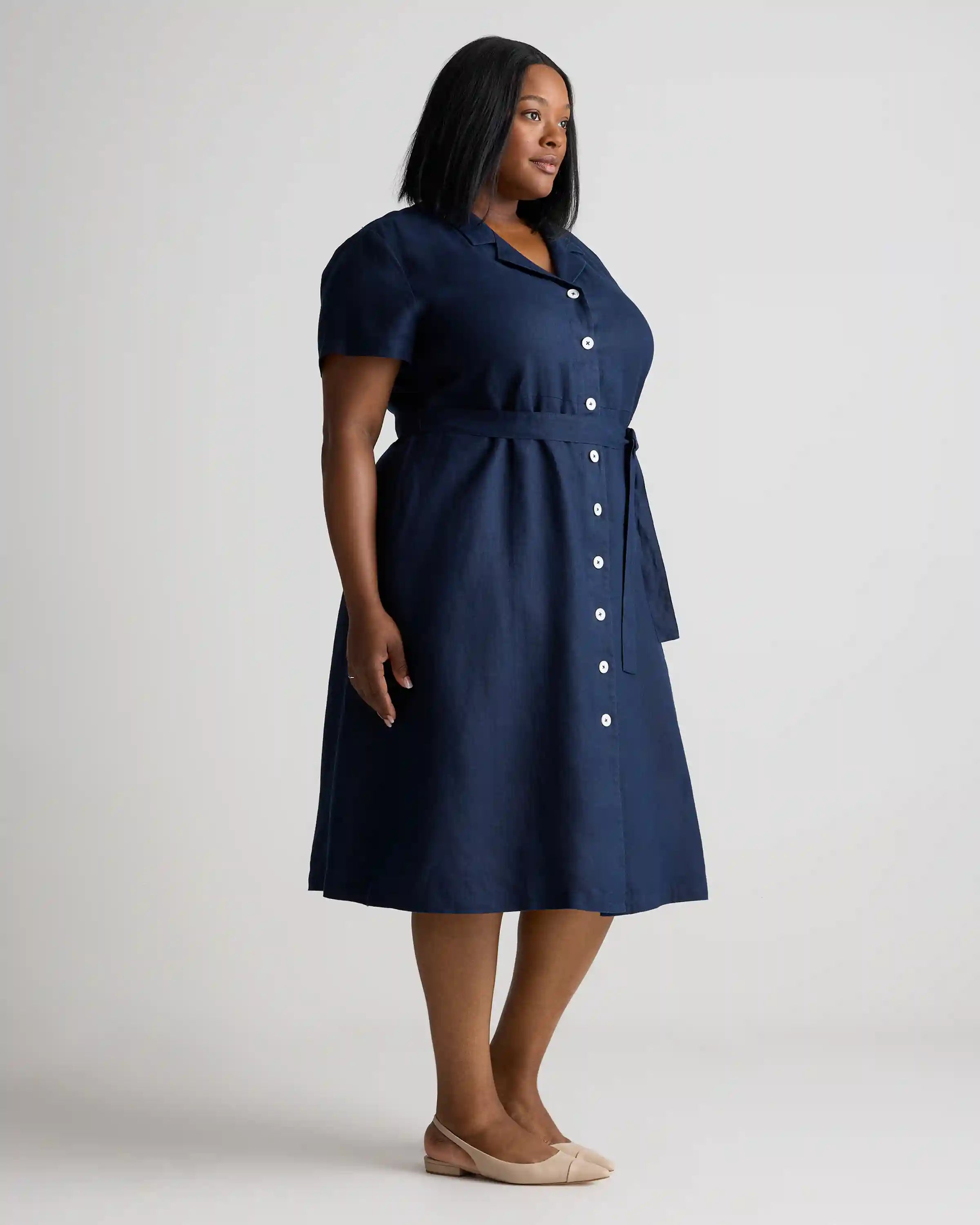 100% European Linen Button Front Dress