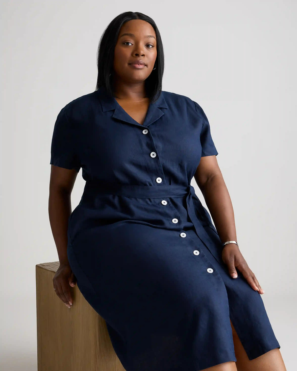 100% European Linen Button Front Dress