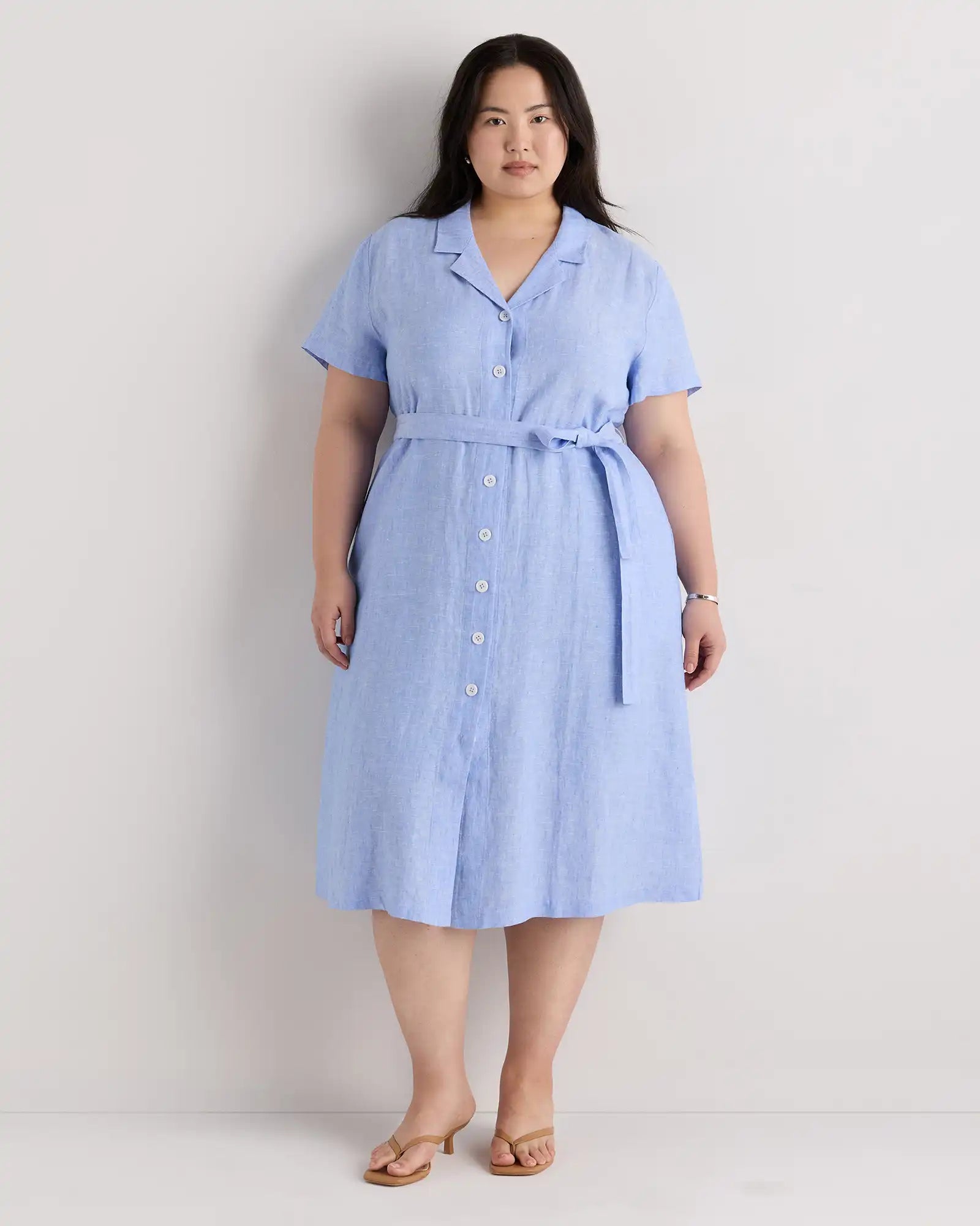 100% European Linen Button Front Dress