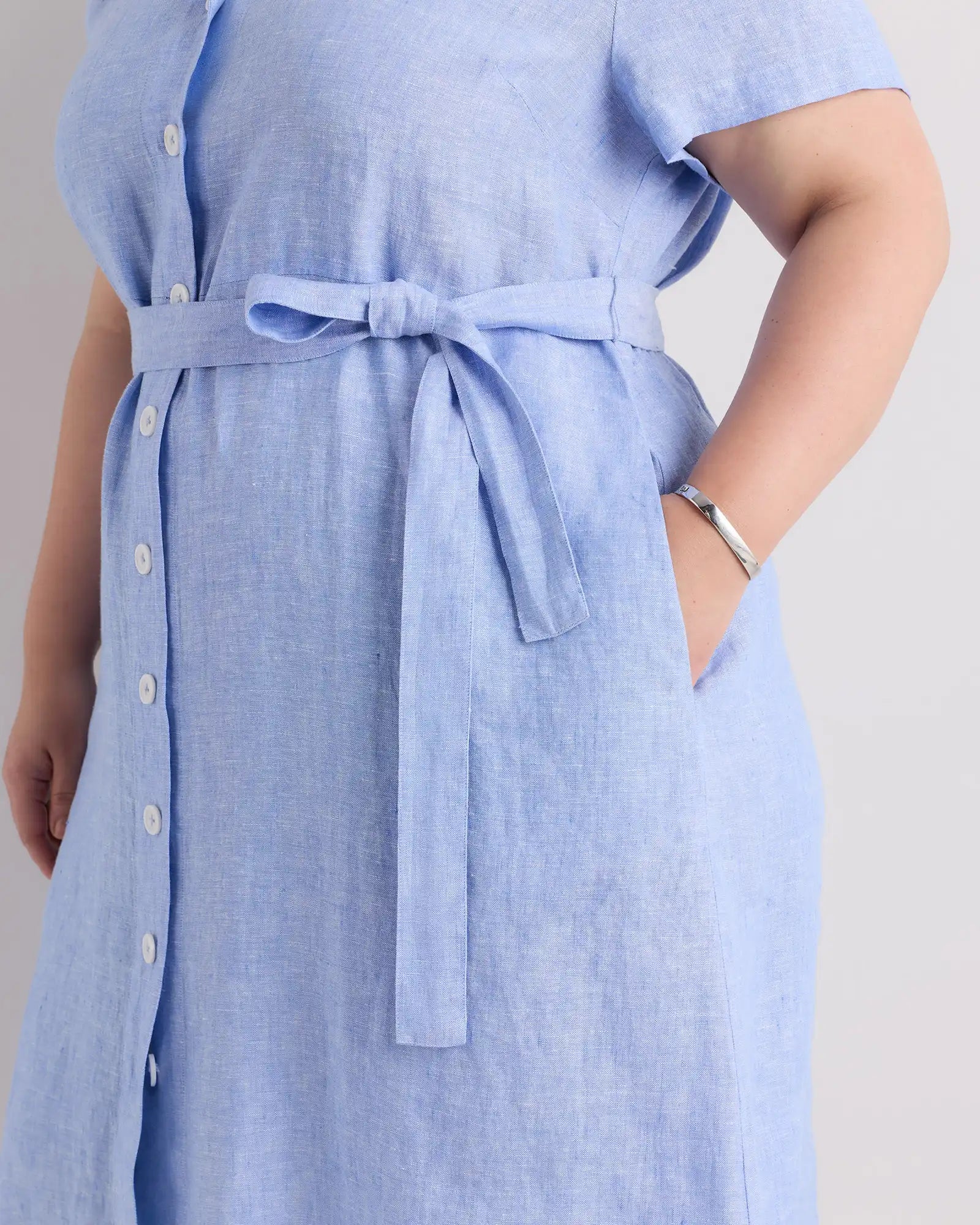 100% European Linen Button Front Dress