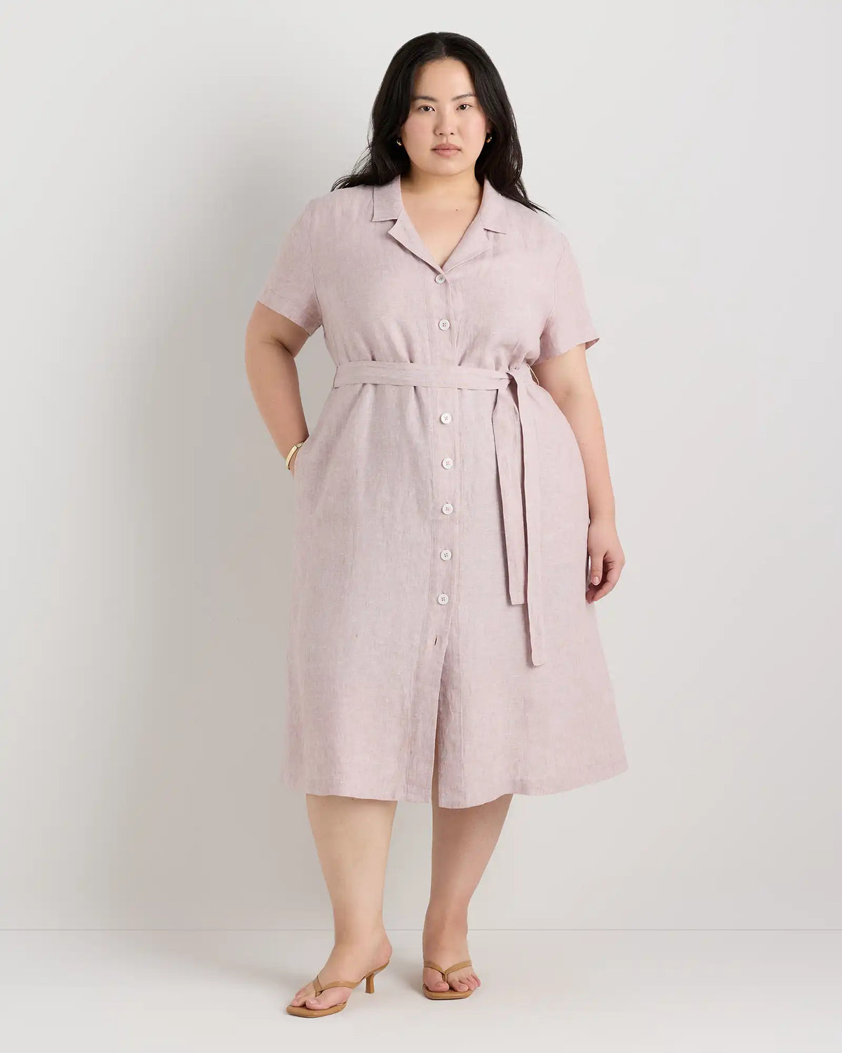 100% European Linen Button Front Dress
