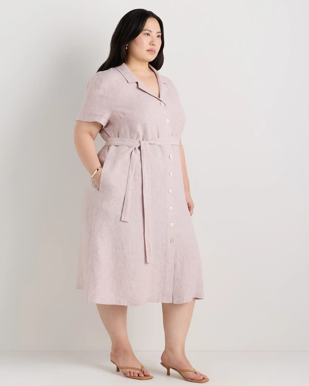 100% European Linen Button Front Dress