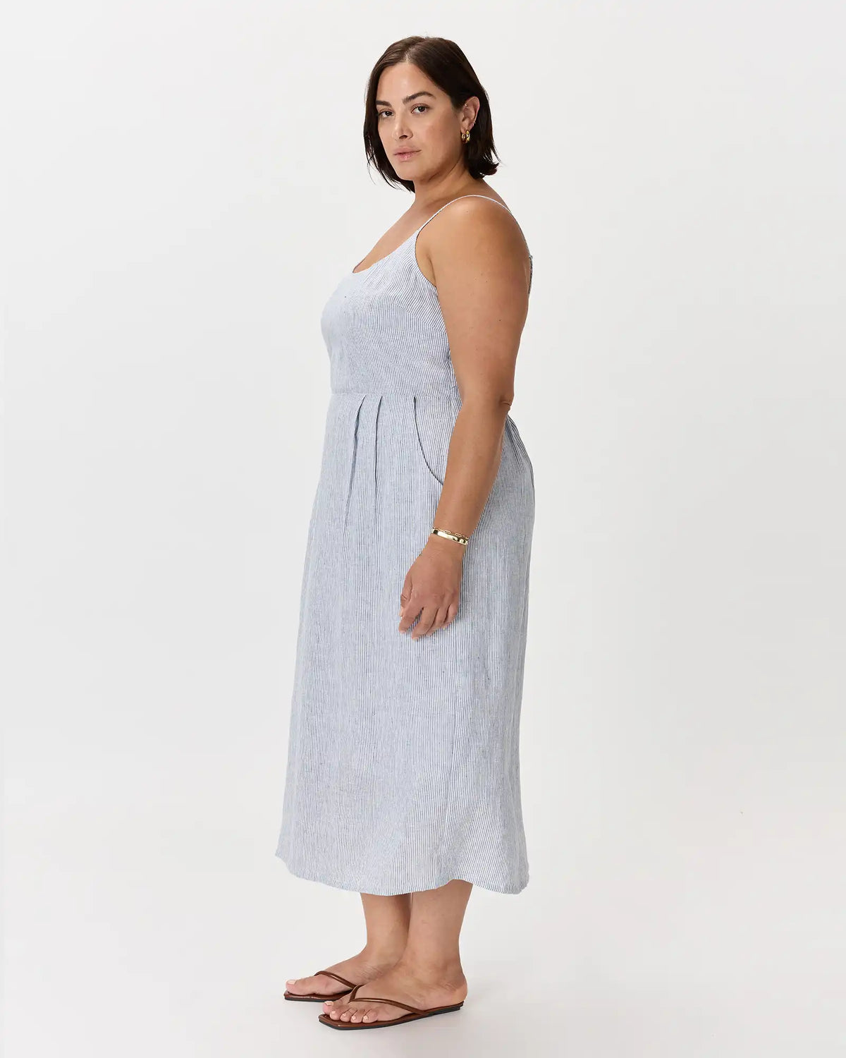 100% European Linen Scoop Neck Midi Dress
