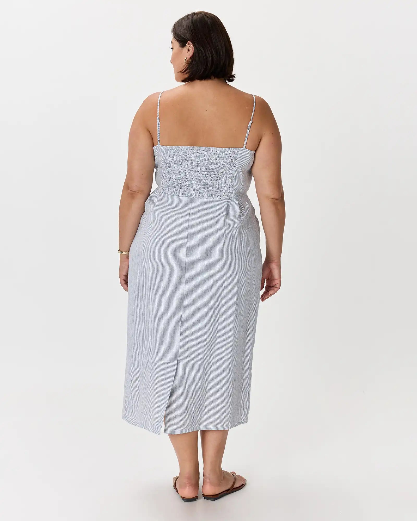 100% European Linen Scoop Neck Midi Dress