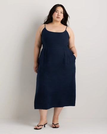 100% European Linen Scoop Neck Midi Dress