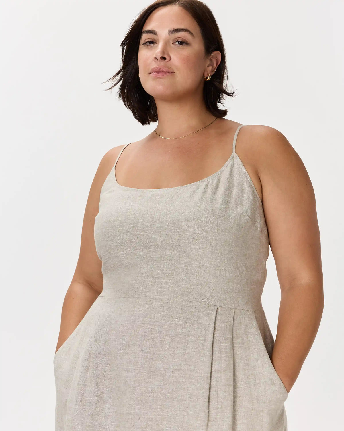 100% European Linen Scoop Neck Midi Dress