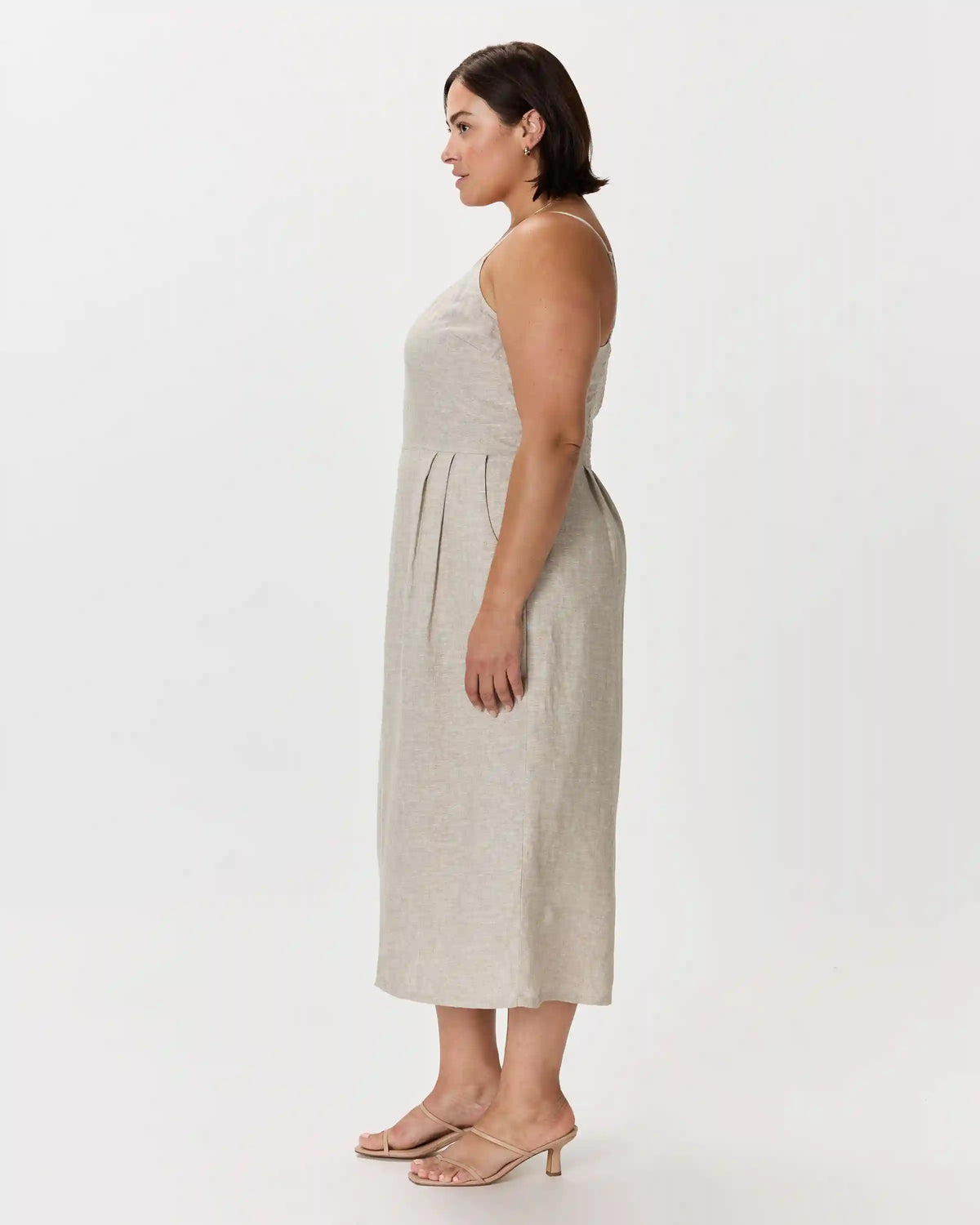 100% European Linen Scoop Neck Midi Dress