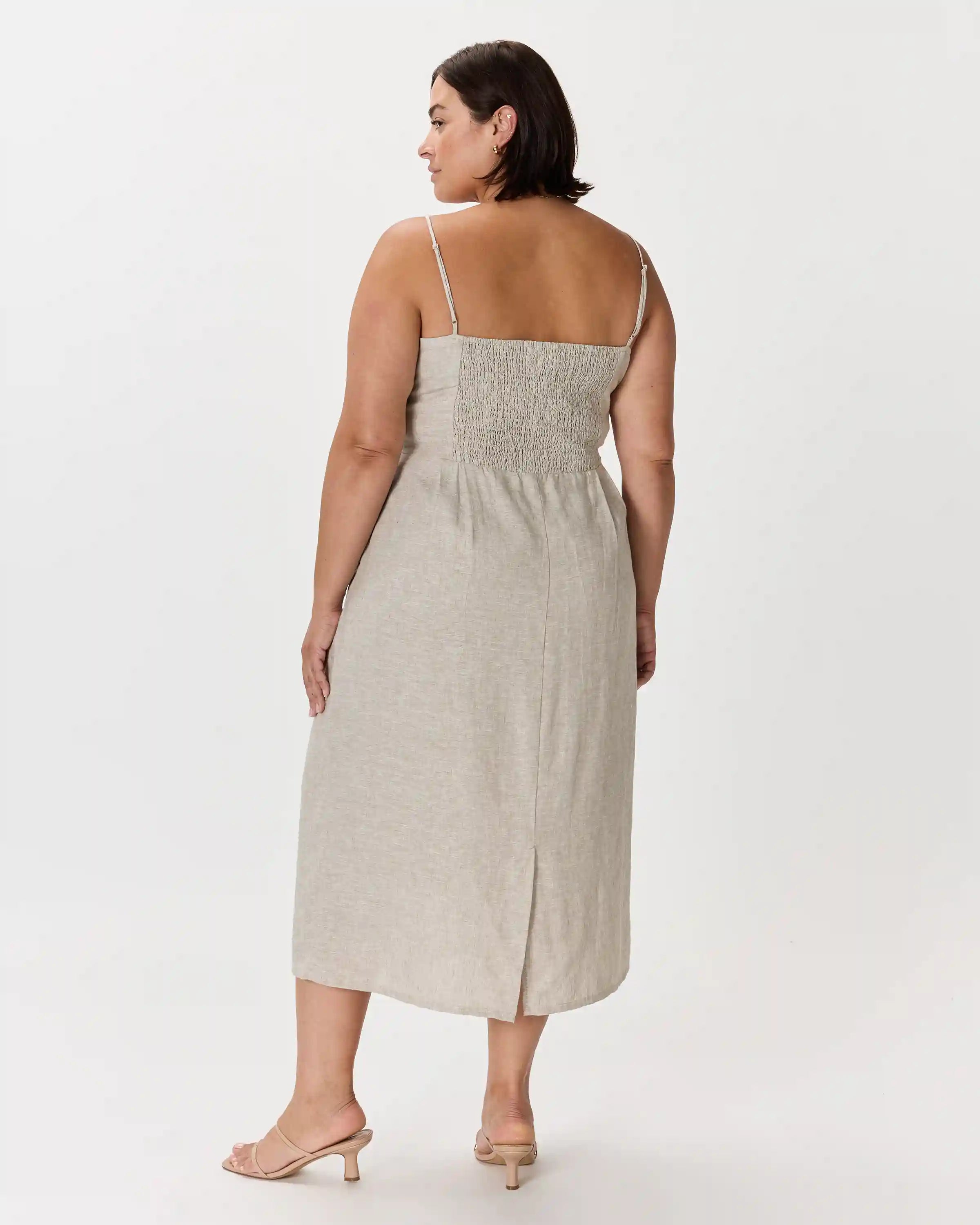 100% European Linen Scoop Neck Midi Dress