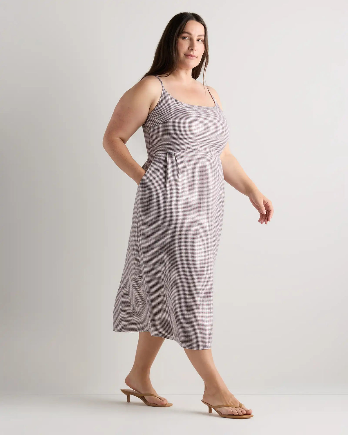 100% European Linen Scoop Neck Midi Dress