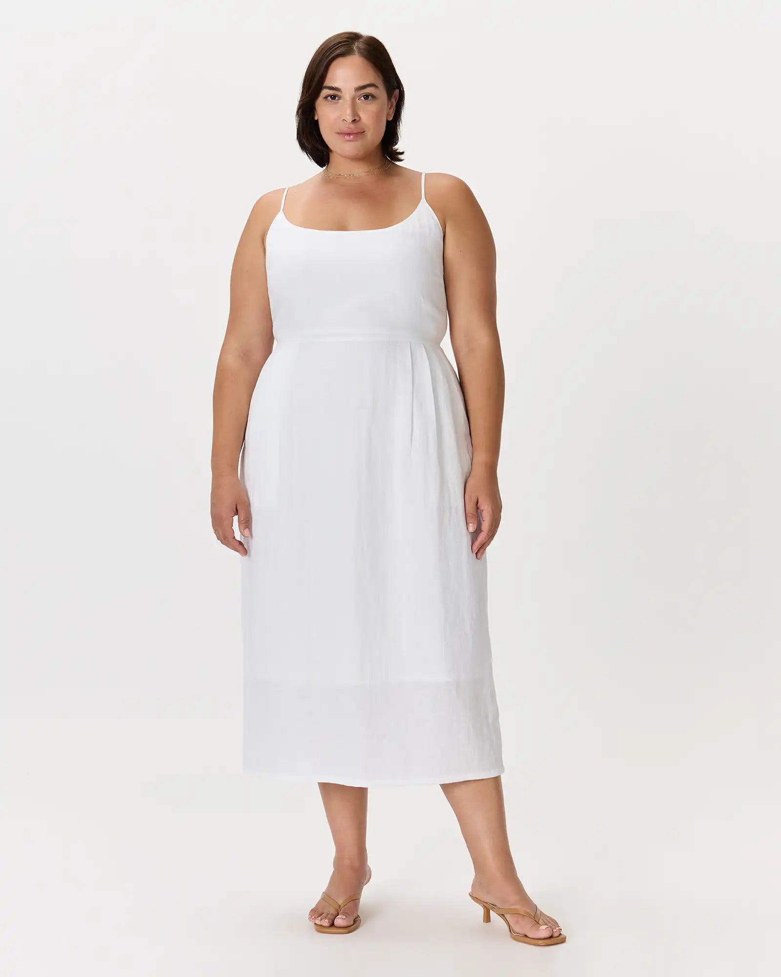 100% European Linen Scoop Neck Midi Dress