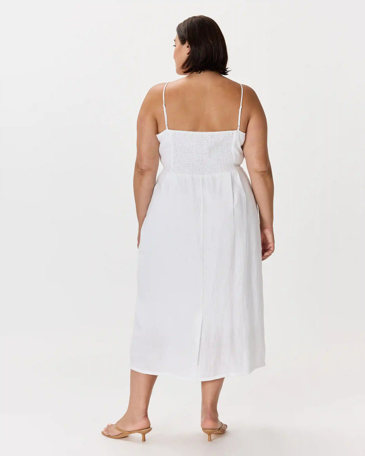 100% European Linen Scoop Neck Midi Dress