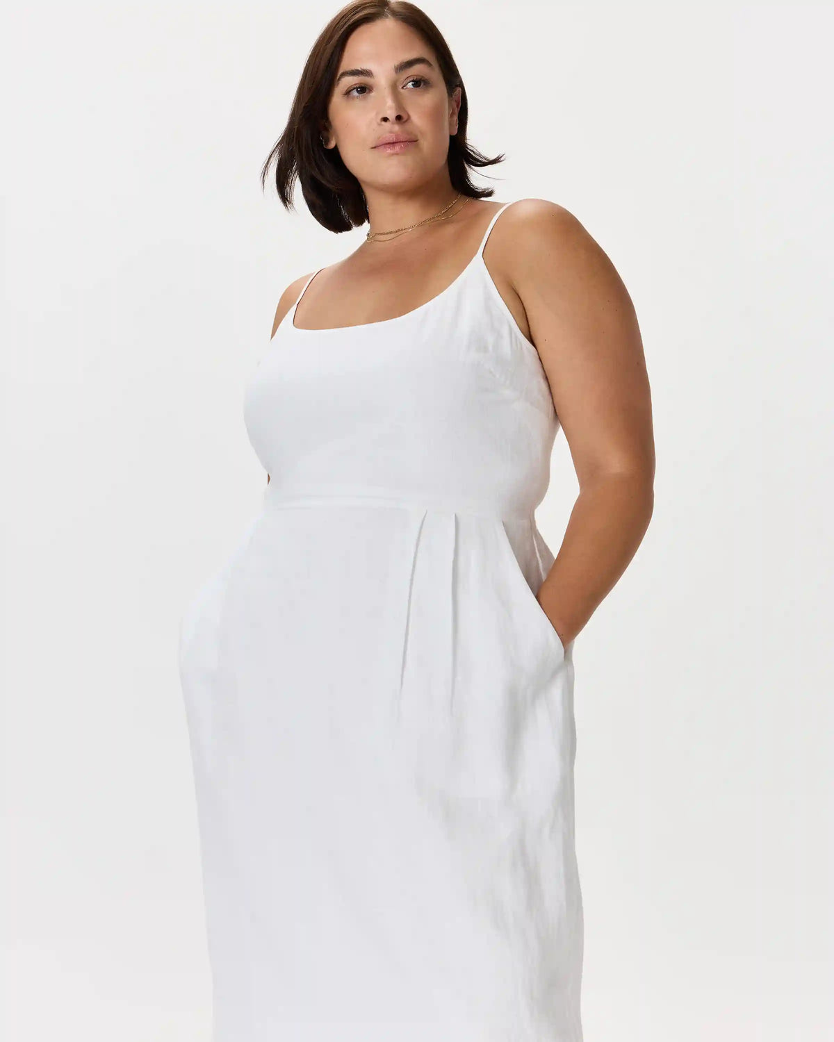 100% European Linen Scoop Neck Midi Dress