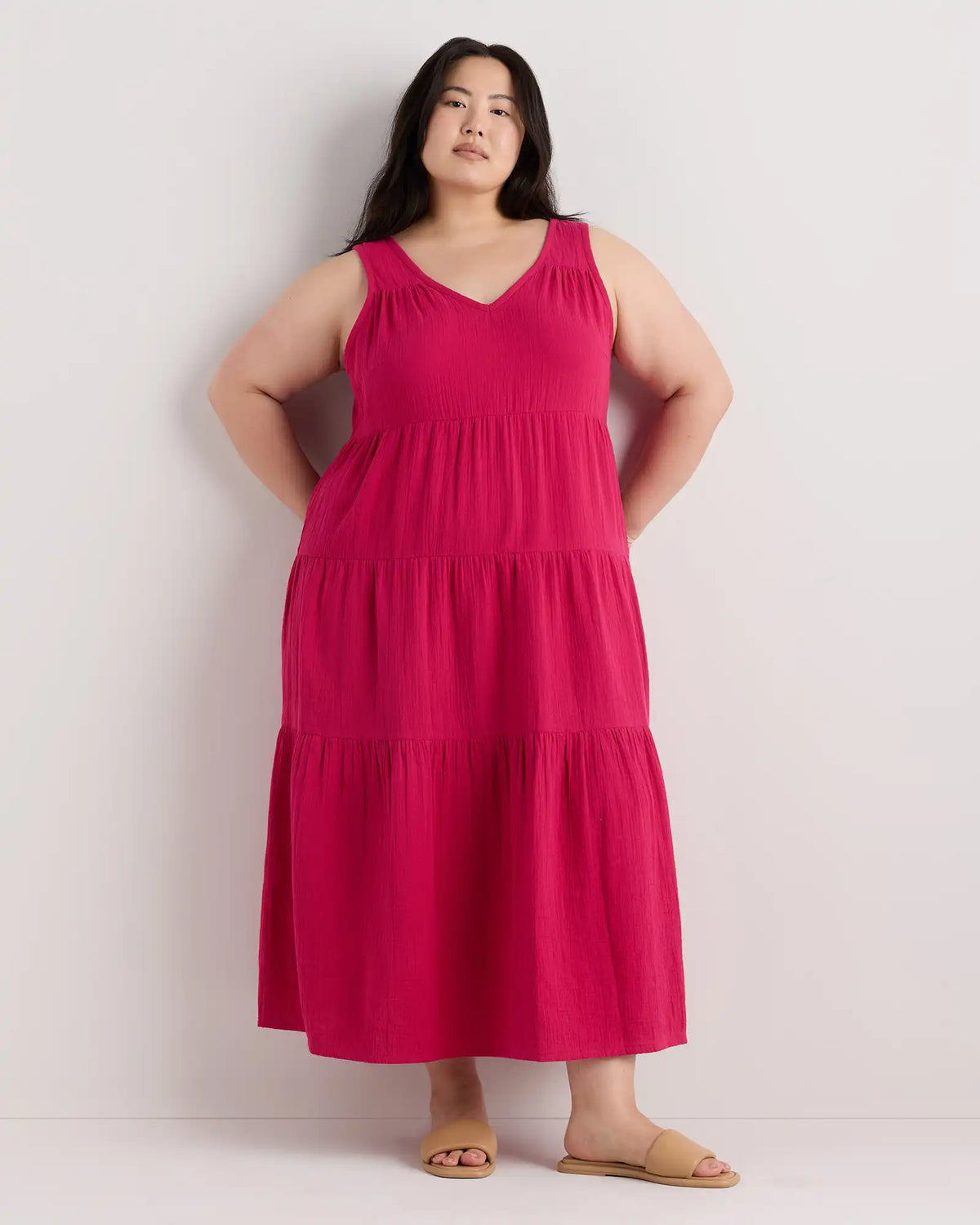 100% Organic Cotton Gauze Tiered Maxi Dress