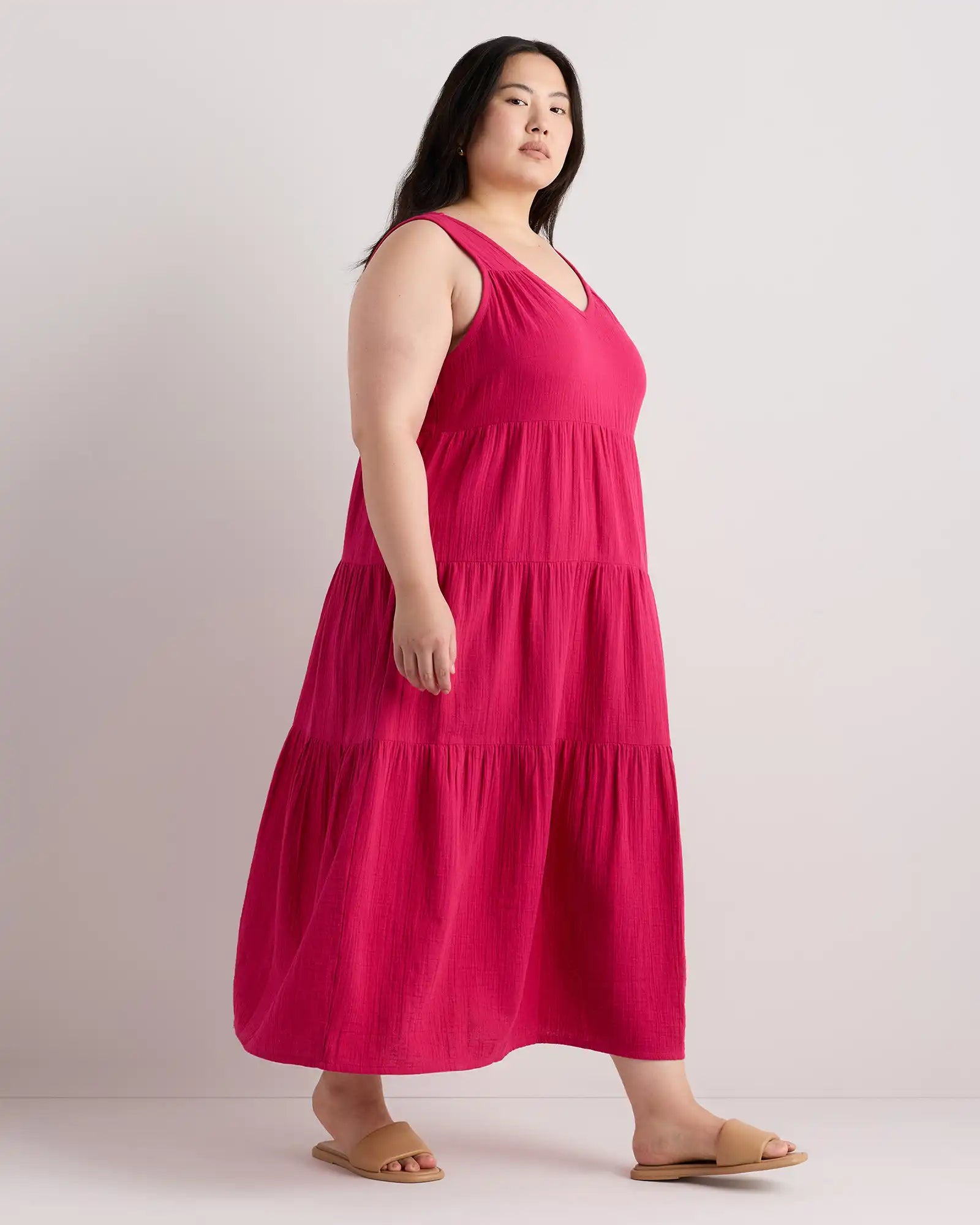 100% Organic Cotton Gauze Tiered Maxi Dress