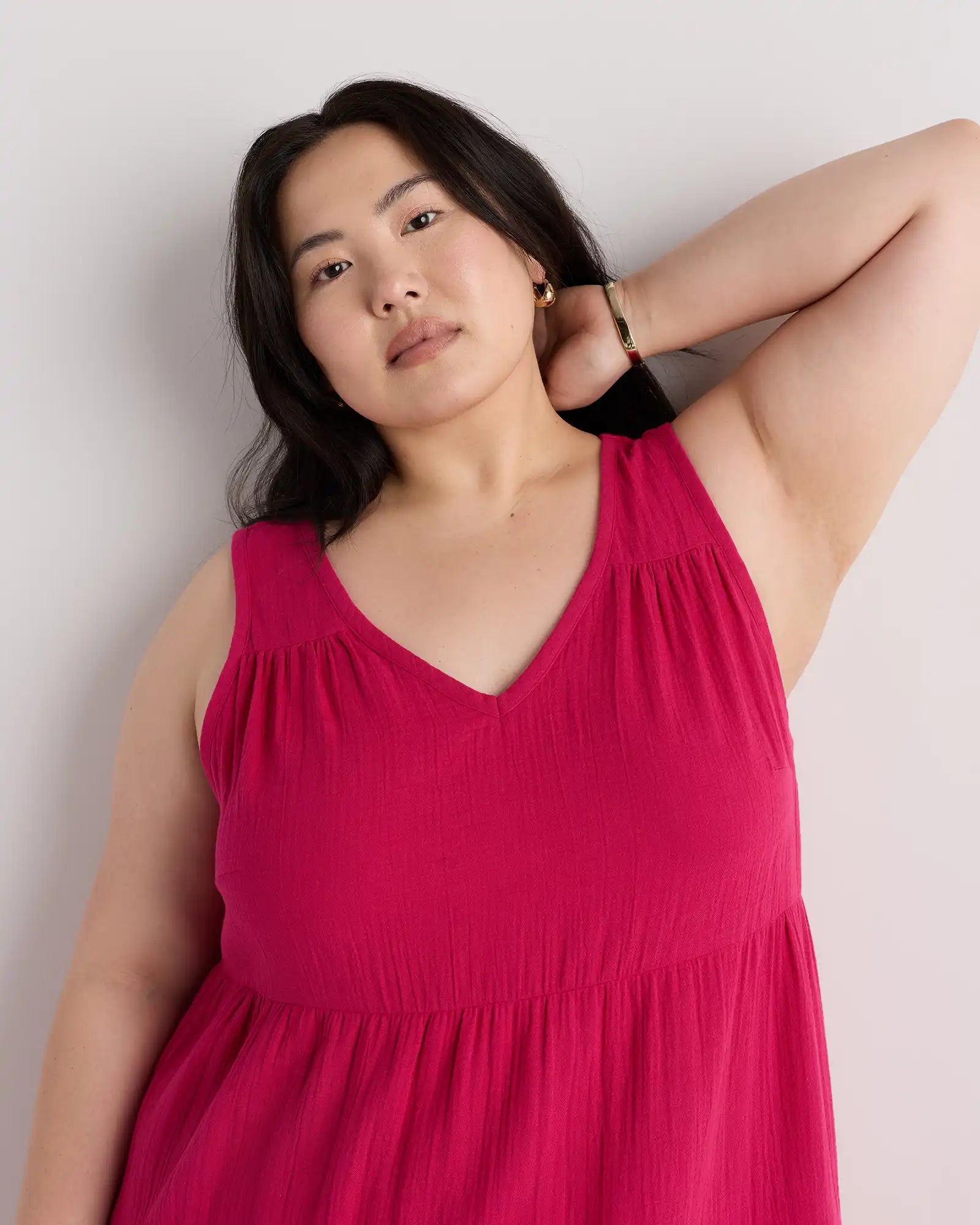 100% Organic Cotton Gauze Tiered Maxi Dress