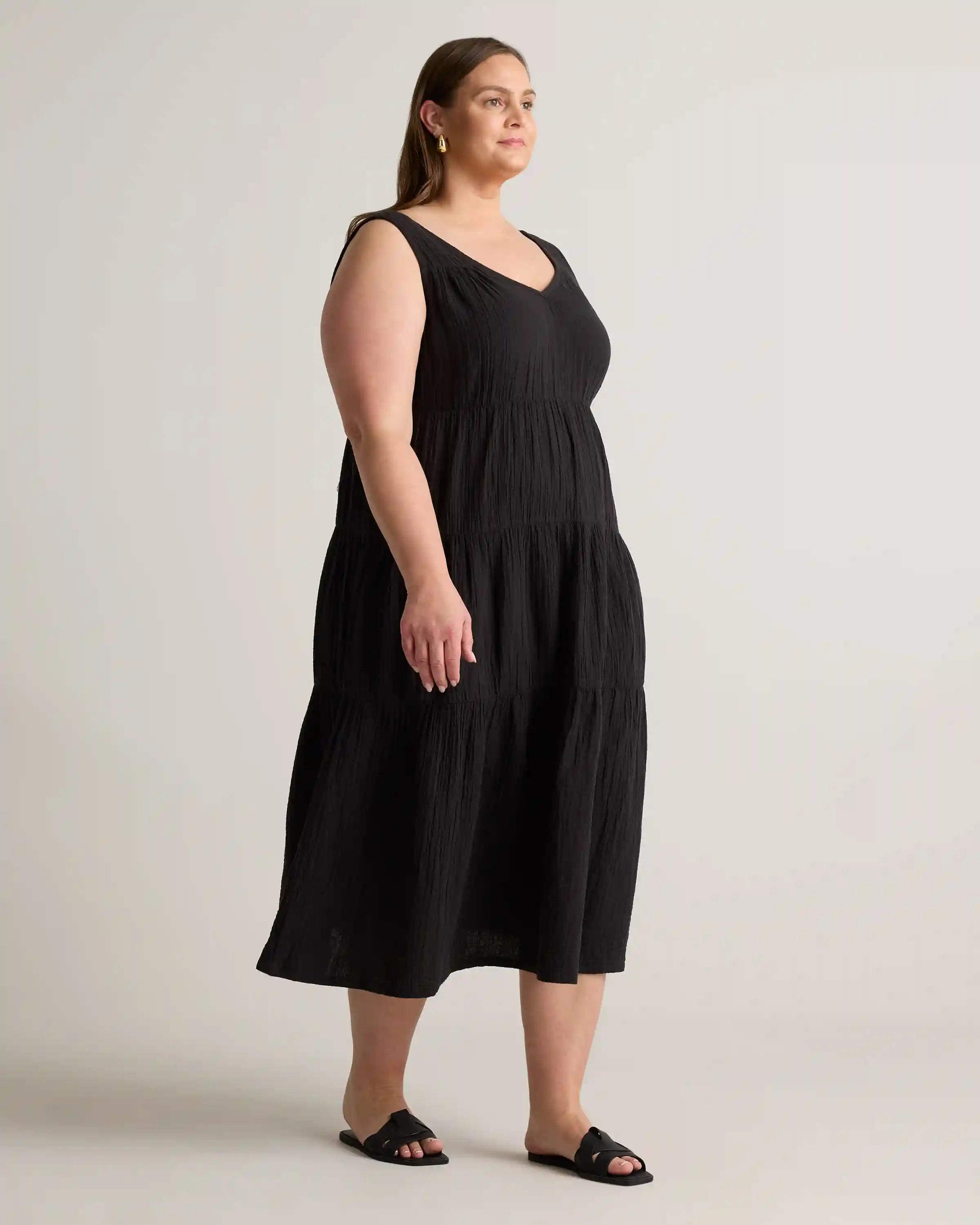 100% Organic Cotton Gauze Tiered Maxi Dress