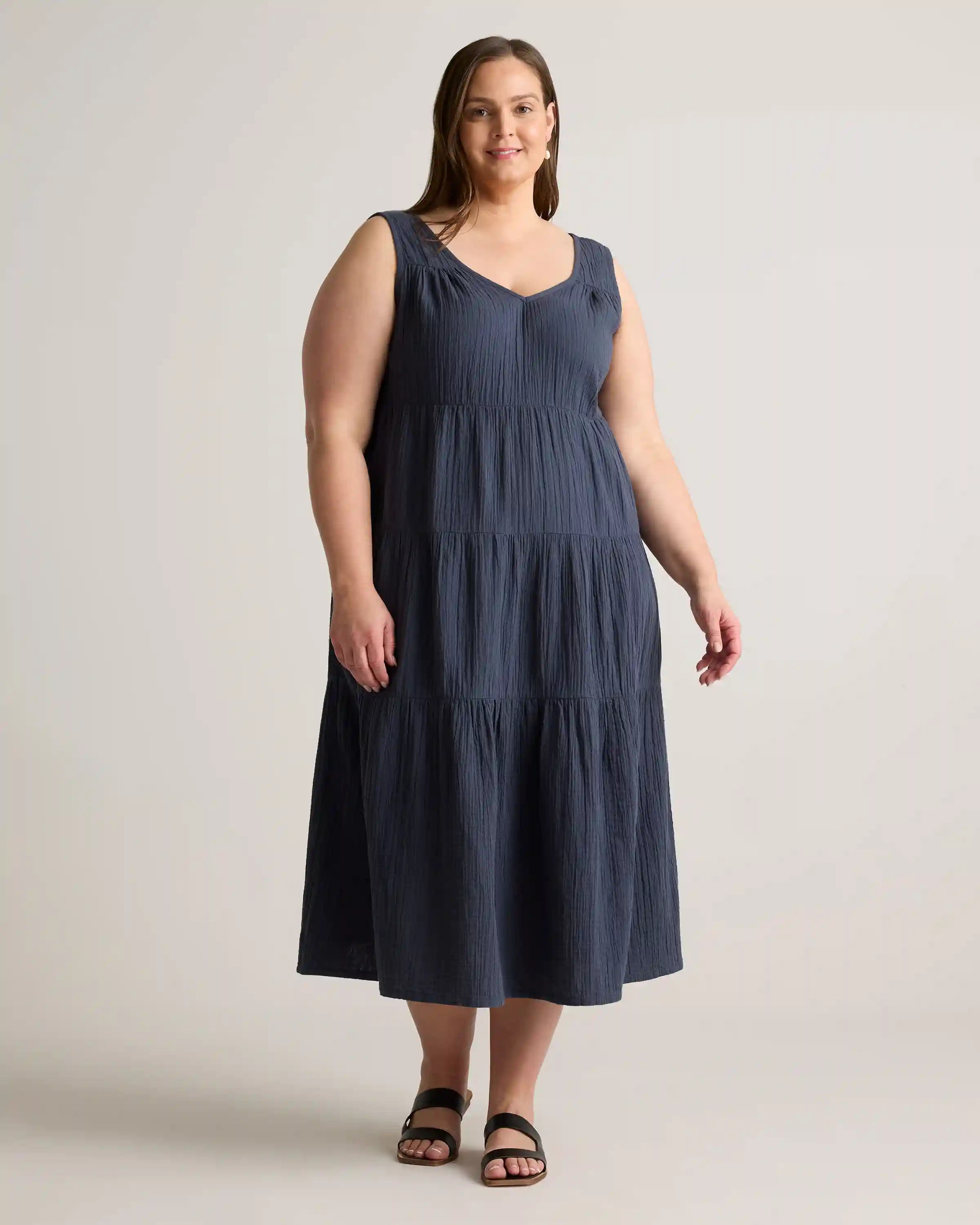 100% Organic Cotton Gauze Tiered Maxi Dress