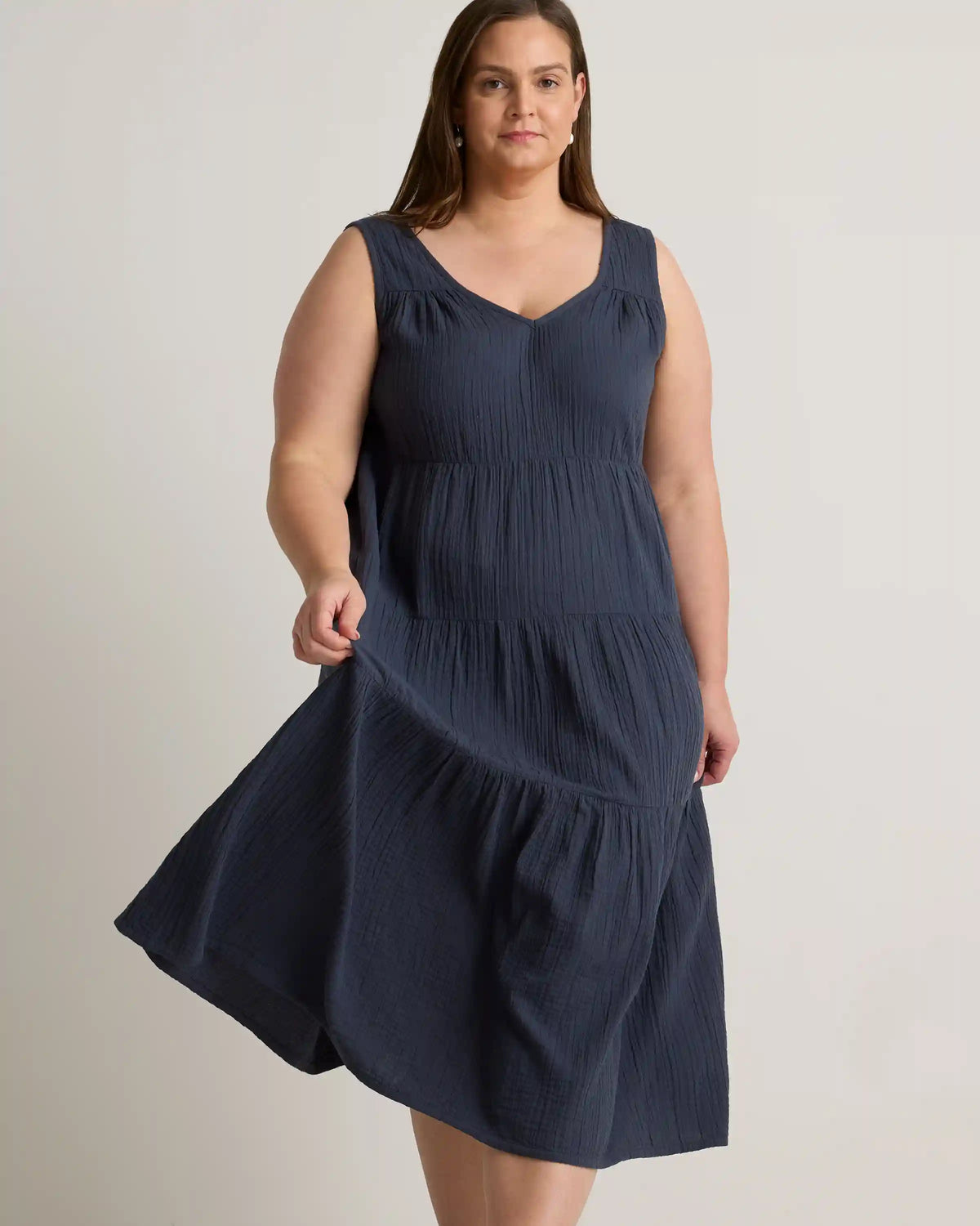 100% Organic Cotton Gauze Tiered Maxi Dress