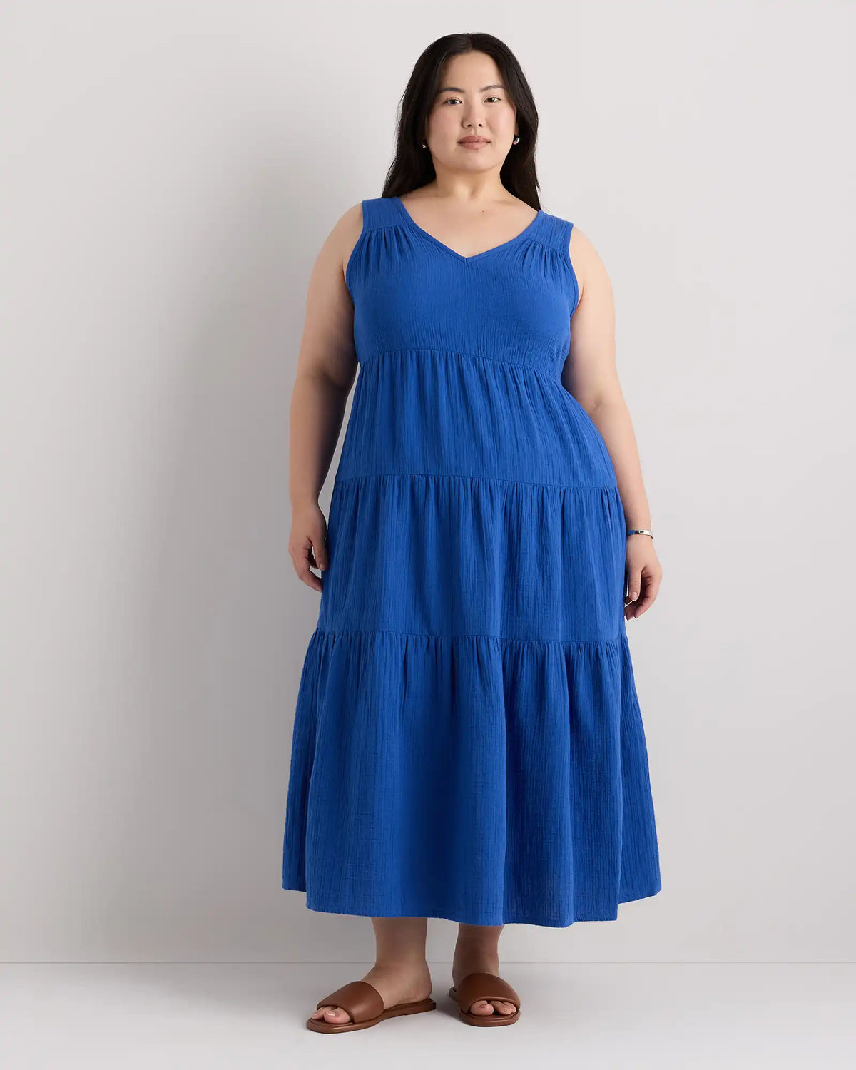 100% Organic Cotton Gauze Tiered Maxi Dress