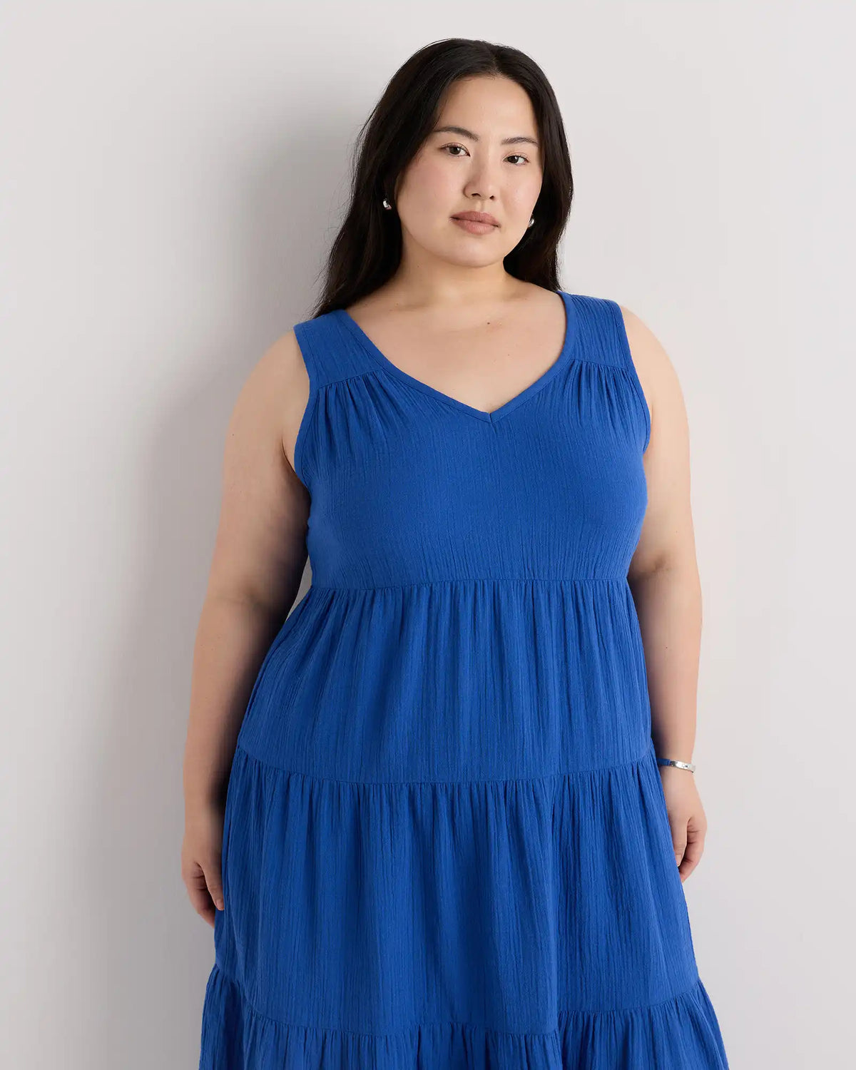 100% Organic Cotton Gauze Tiered Maxi Dress
