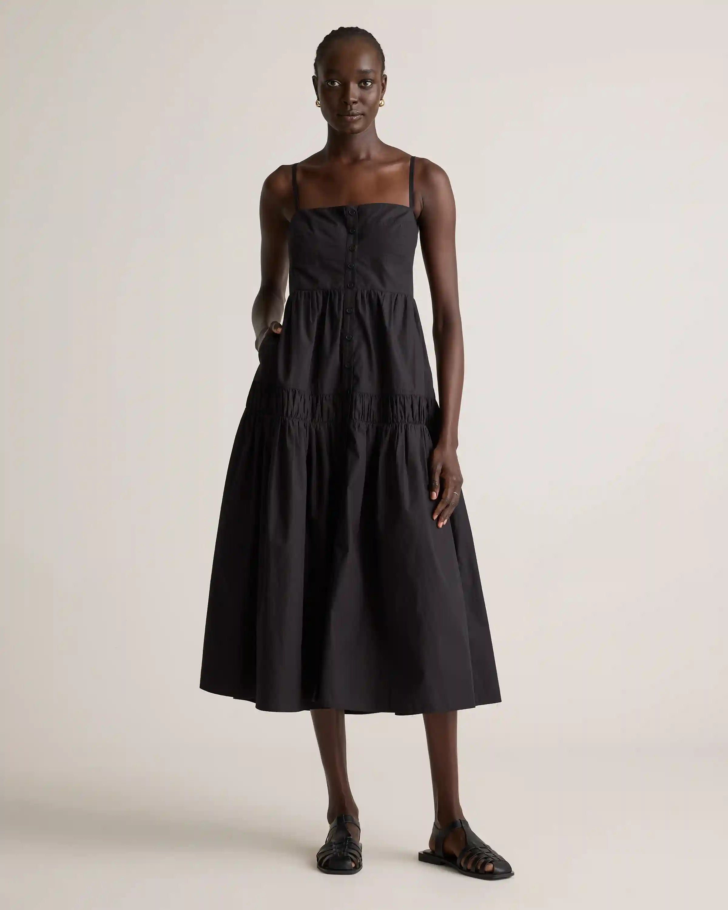 100% Organic Cotton Poplin Spaghetti Strap Maxi Dress