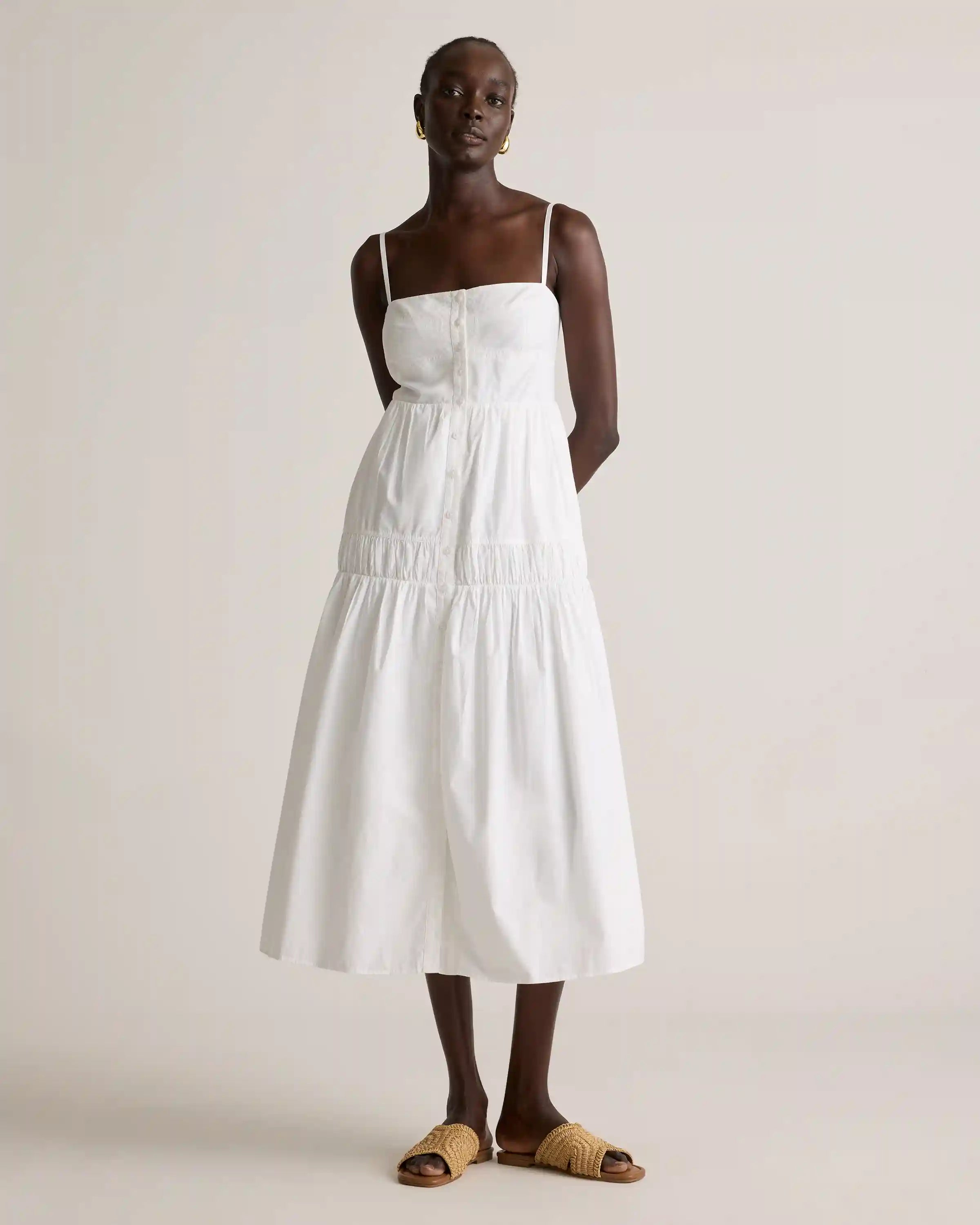 100% Organic Cotton Poplin Spaghetti Strap Maxi Dress