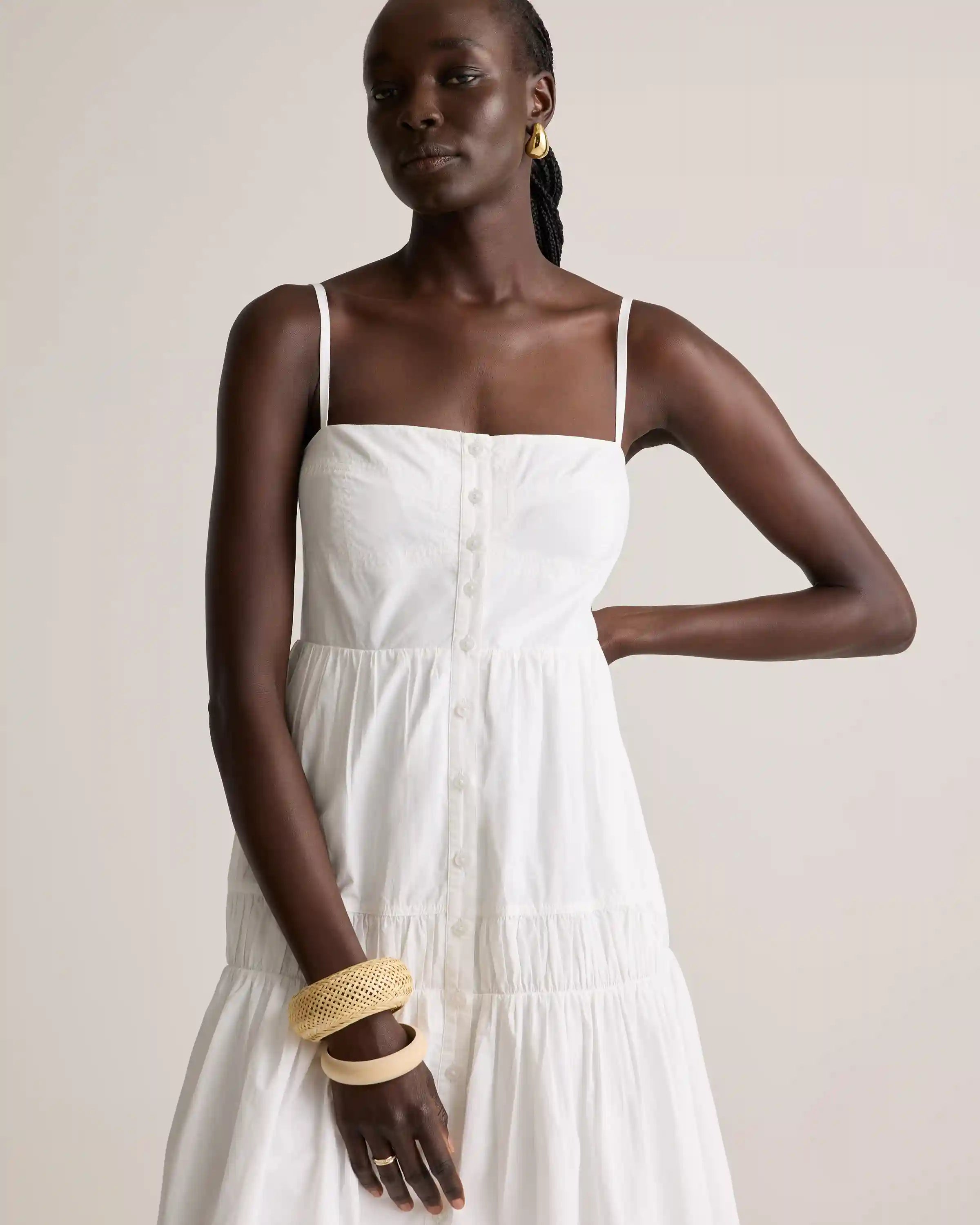 100% Organic Cotton Poplin Spaghetti Strap Maxi Dress