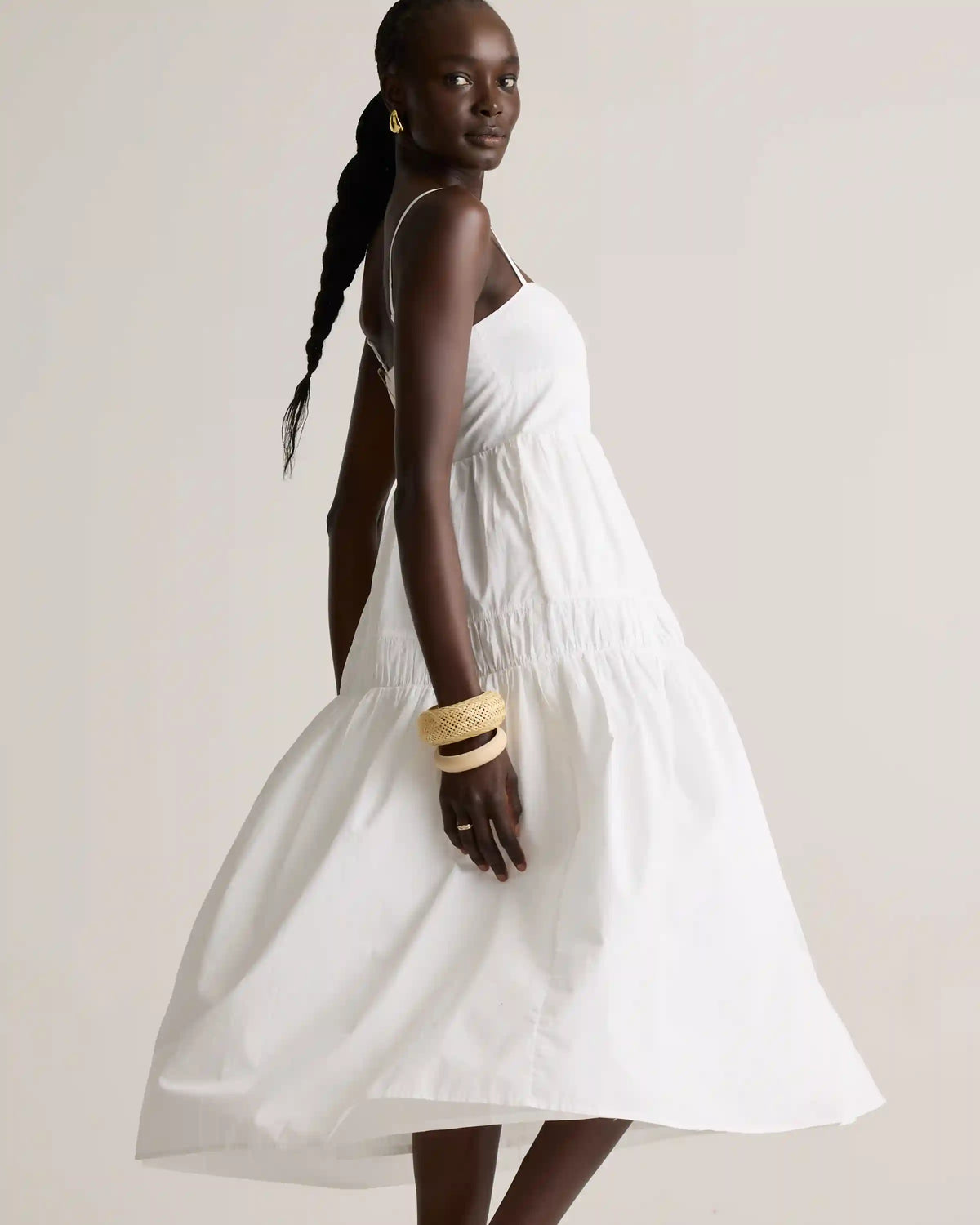 100% Organic Cotton Poplin Spaghetti Strap Maxi Dress