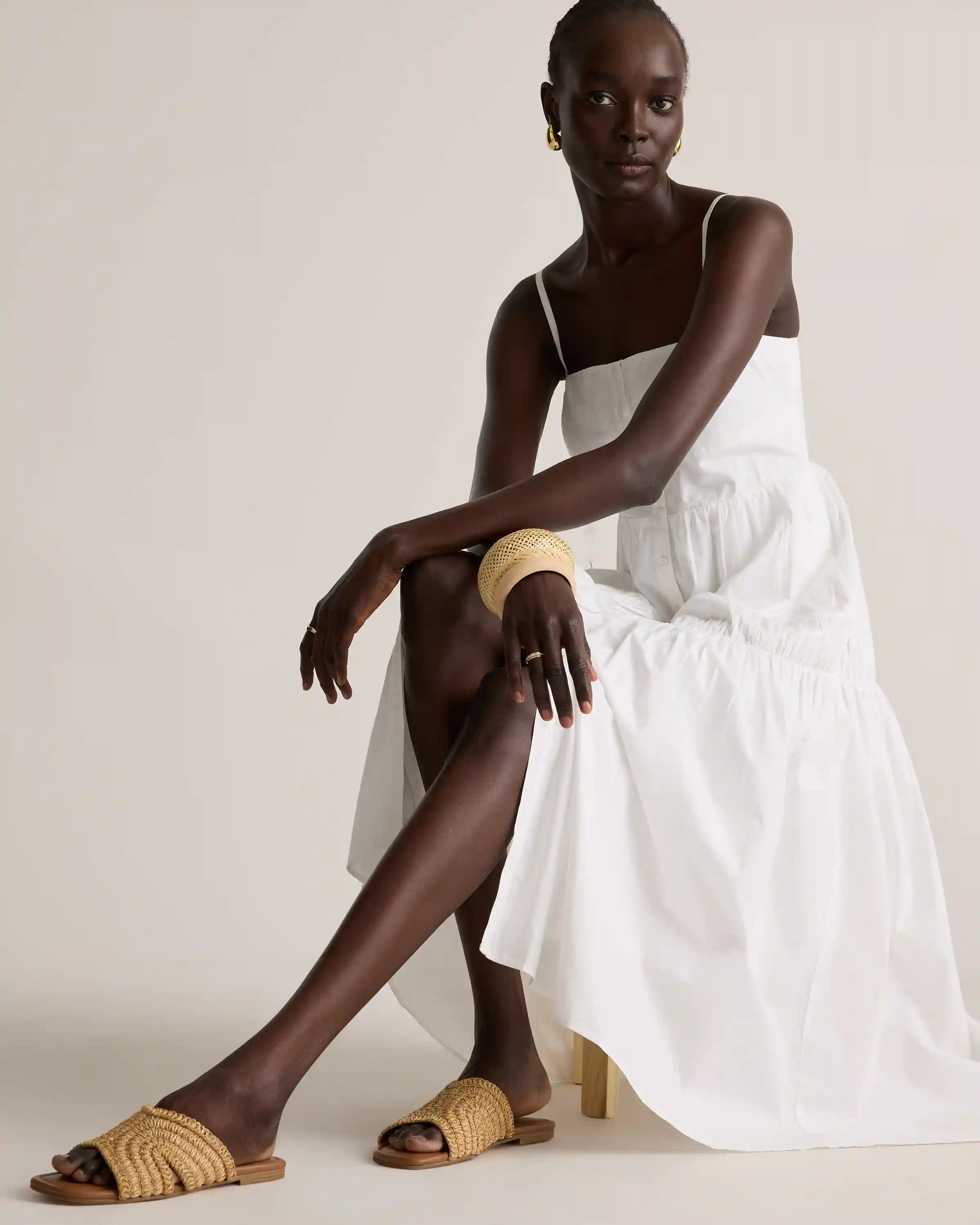 100% Organic Cotton Poplin Spaghetti Strap Maxi Dress