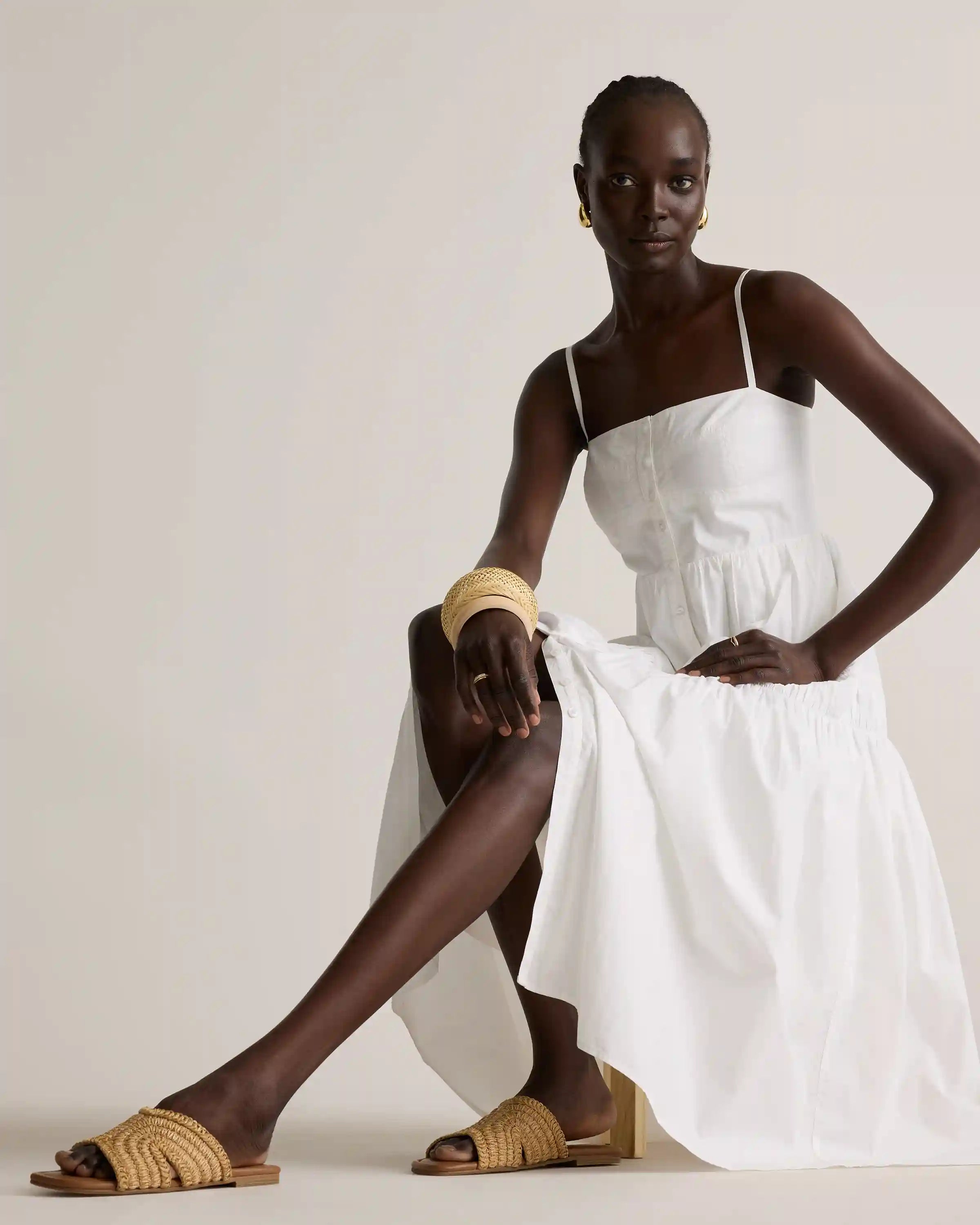 100% Organic Cotton Poplin Spaghetti Strap Maxi Dress