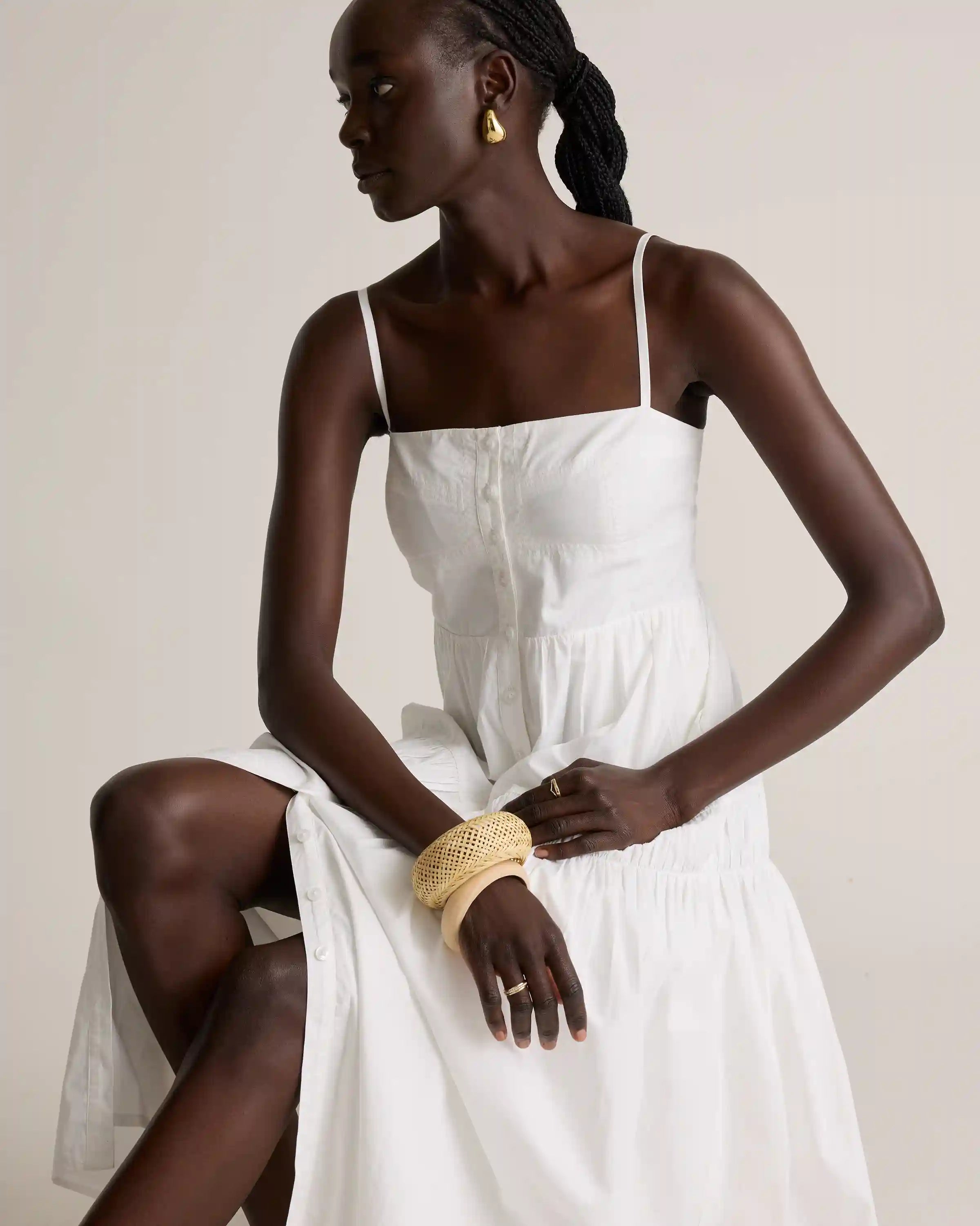 100% Organic Cotton Poplin Spaghetti Strap Maxi Dress