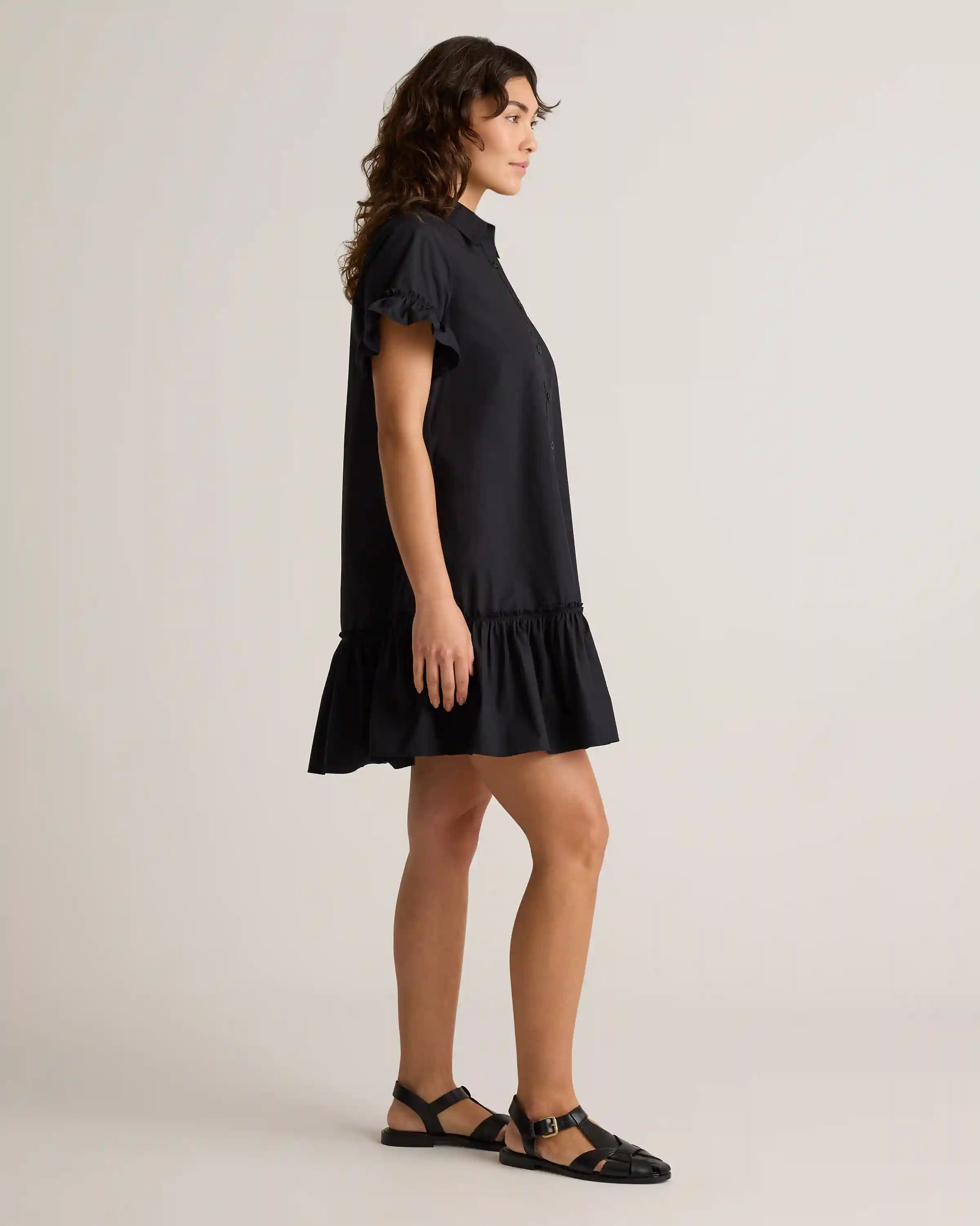100% Organic Cotton Poplin Short Sleeve Ruffle Shirt Dress