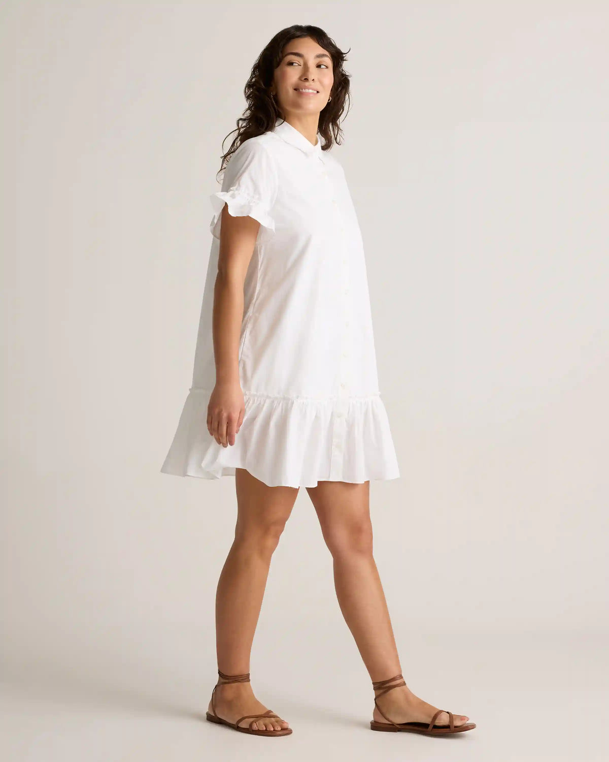 100% Organic Cotton Poplin Short Sleeve Ruffle Shirt Dress