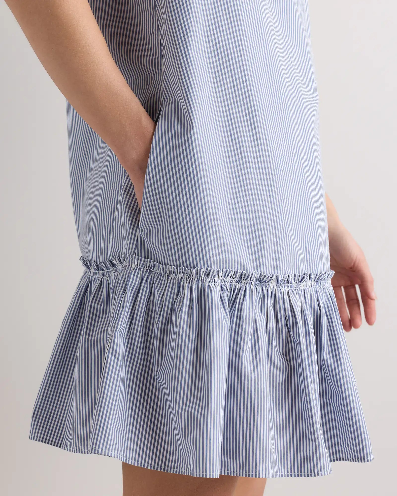 100% Organic Cotton Poplin Short Sleeve Ruffle Shirt Dress