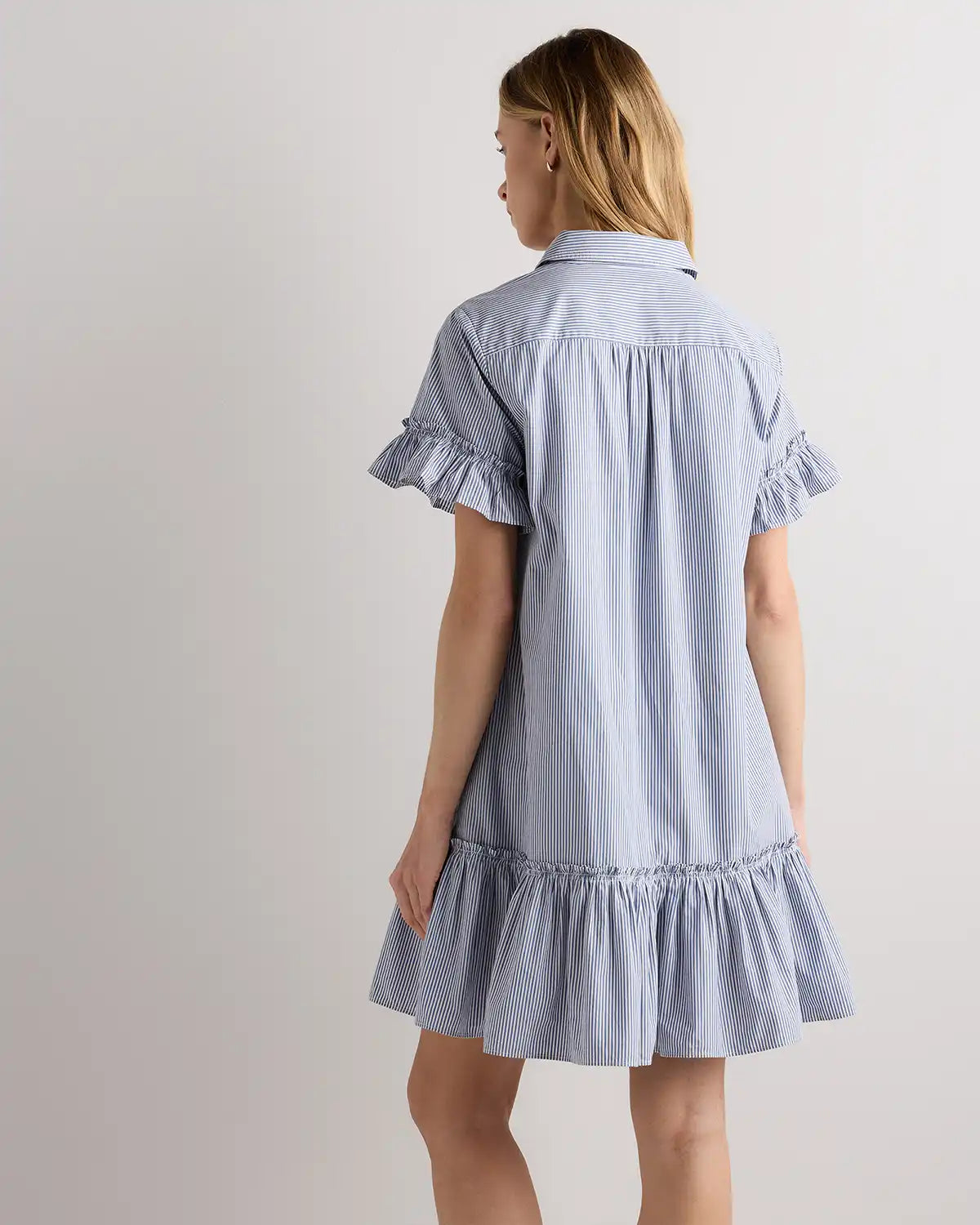 100% Organic Cotton Poplin Short Sleeve Ruffle Shirt Dress