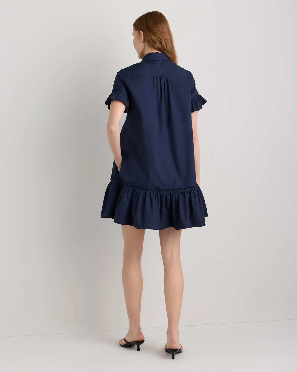 100% Organic Cotton Poplin Short Sleeve Ruffle Shirt Dress