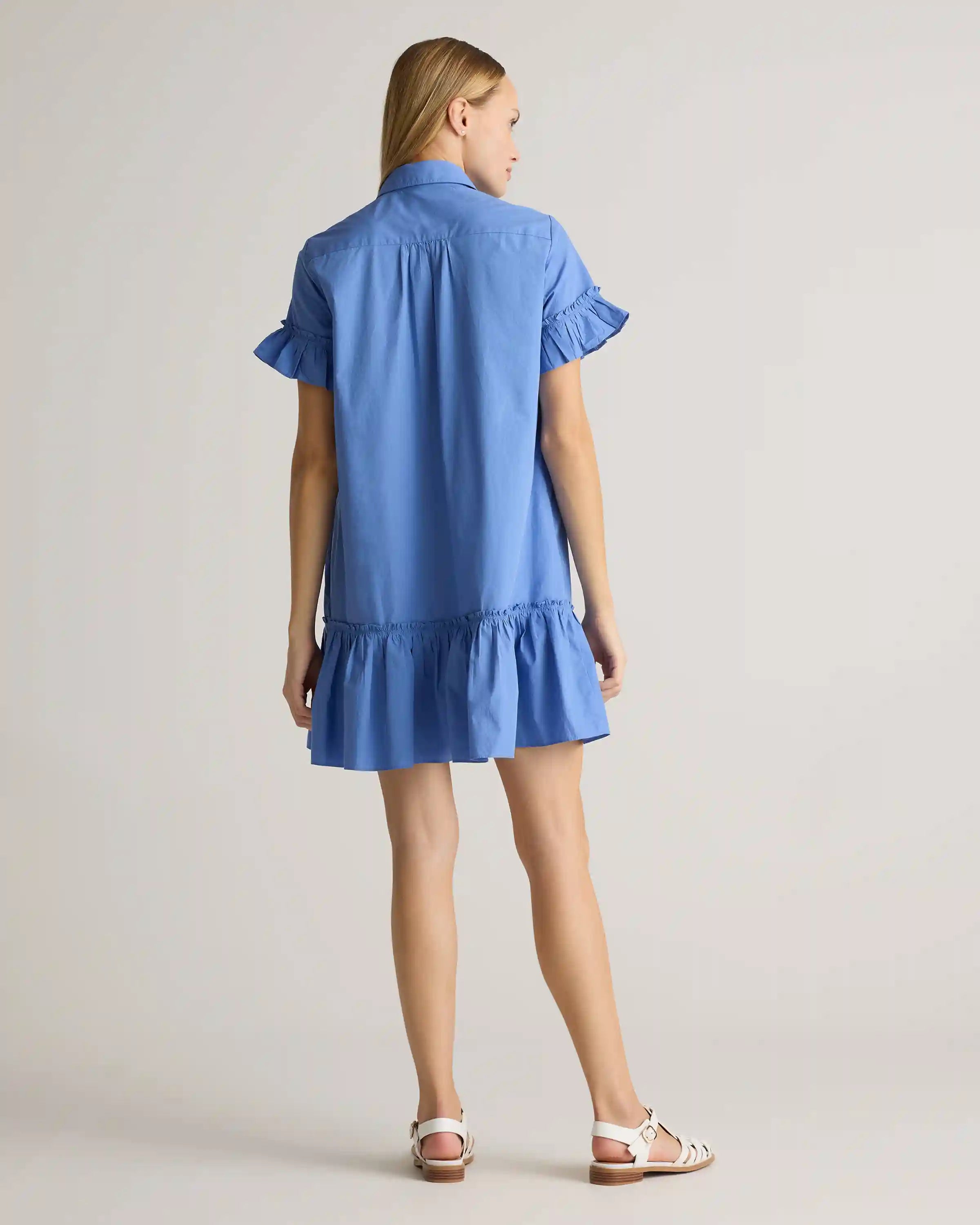 100% Organic Cotton Poplin Short Sleeve Ruffle Shirt Dress