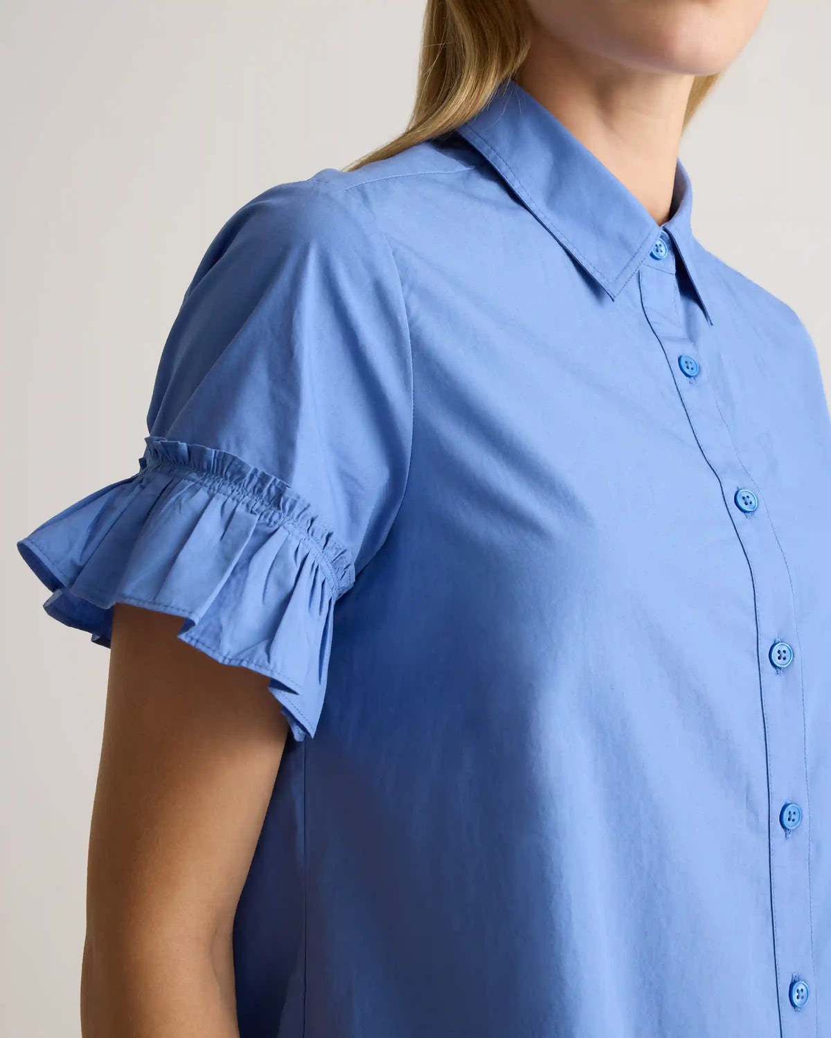 100% Organic Cotton Poplin Short Sleeve Ruffle Shirt Dress