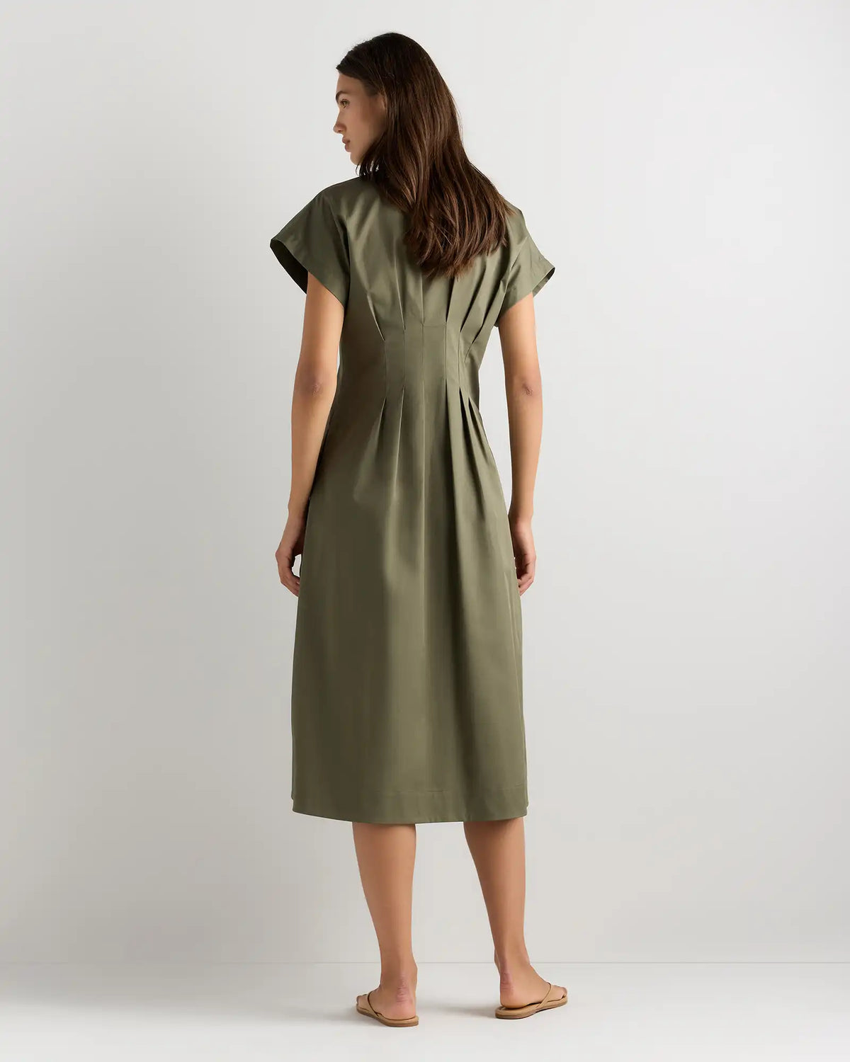 Stretch Twill Pleated Midi Shirt Dress